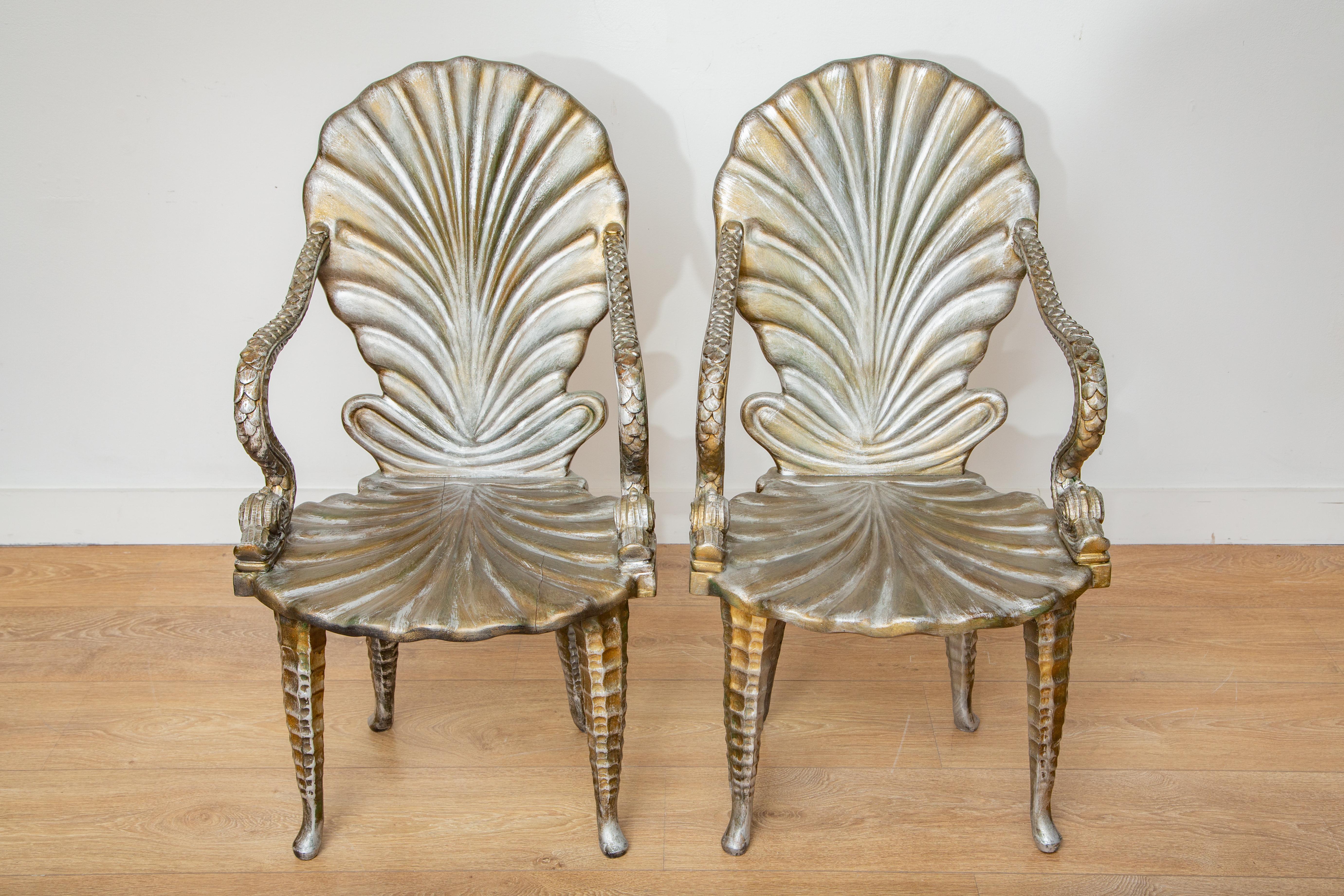 Rococo Pair of Vintage Grotto Style Armchairs
