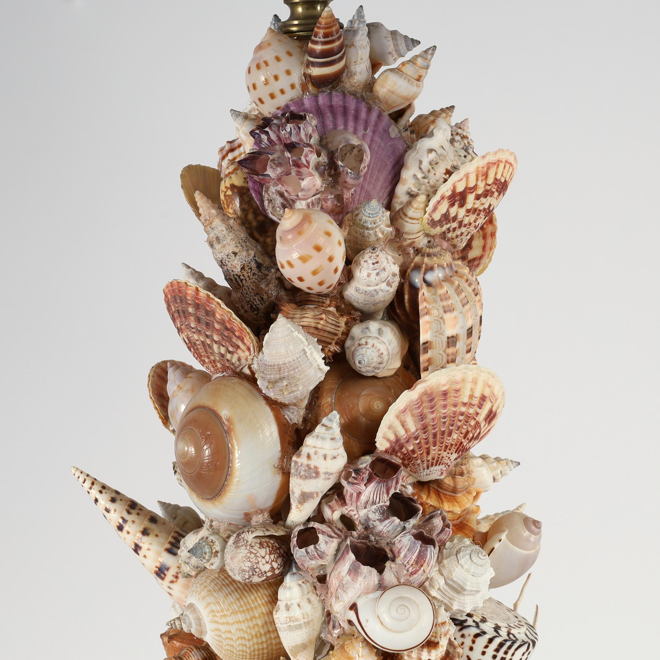 Mid-Century Modern Pair of Vintage Grotto Style Seashell Encrusted Table Lamps For Sale