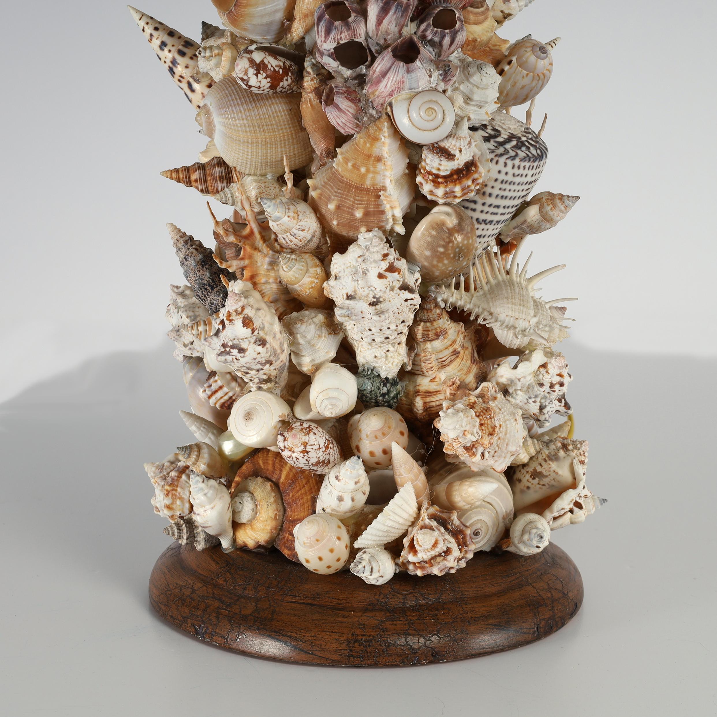 Shell Pair of Vintage Grotto Style Seashell Encrusted Table Lamps For Sale