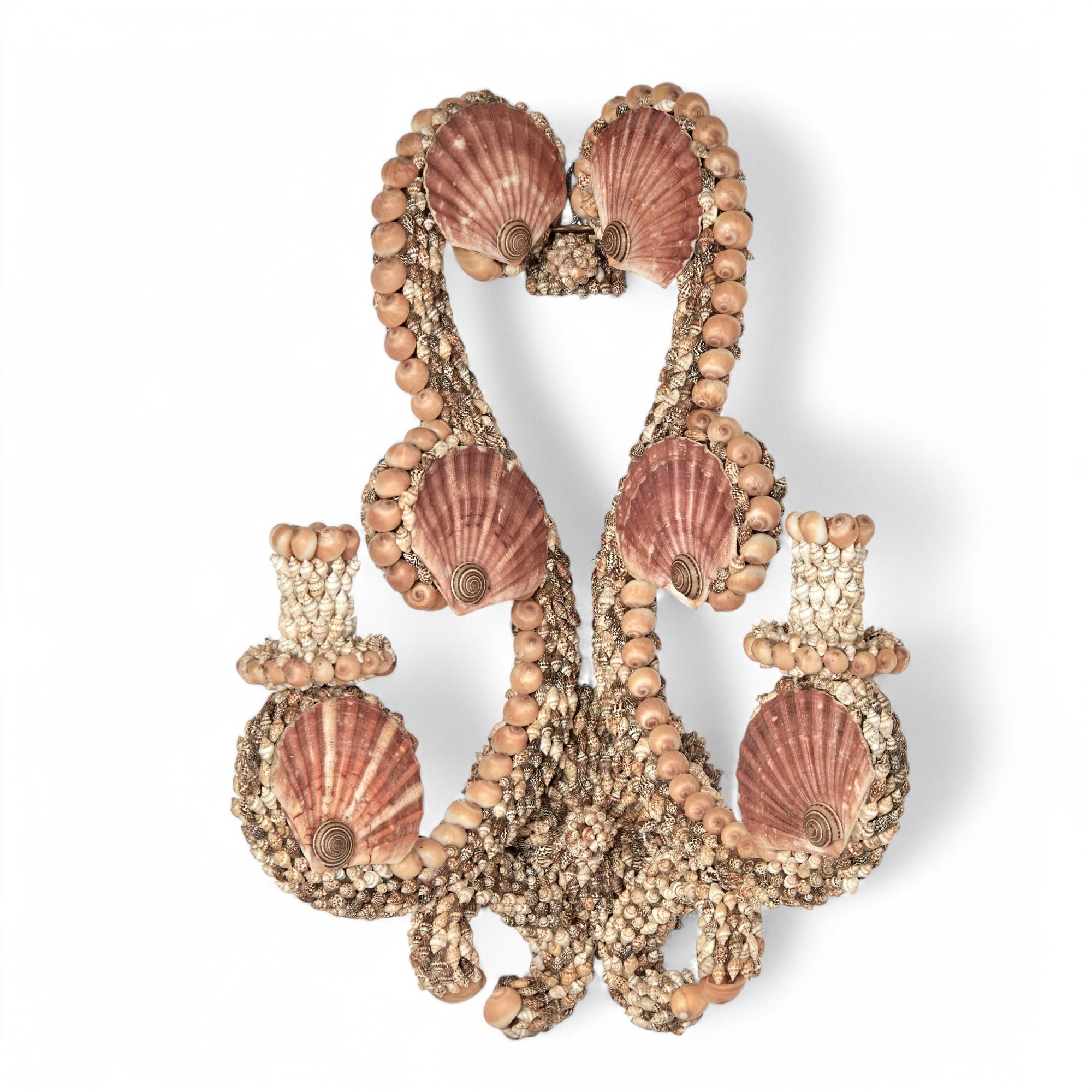 Bohemian Pair of Vintage Grotto Style Seashell Wall Sconces