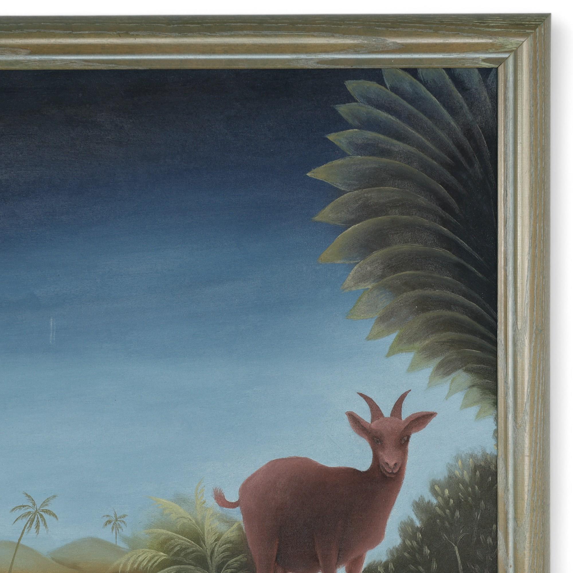 Coppia di dipinti vintage di Roland Blain raffiguranti animali in una giungla ad Haiti in vendita 4
