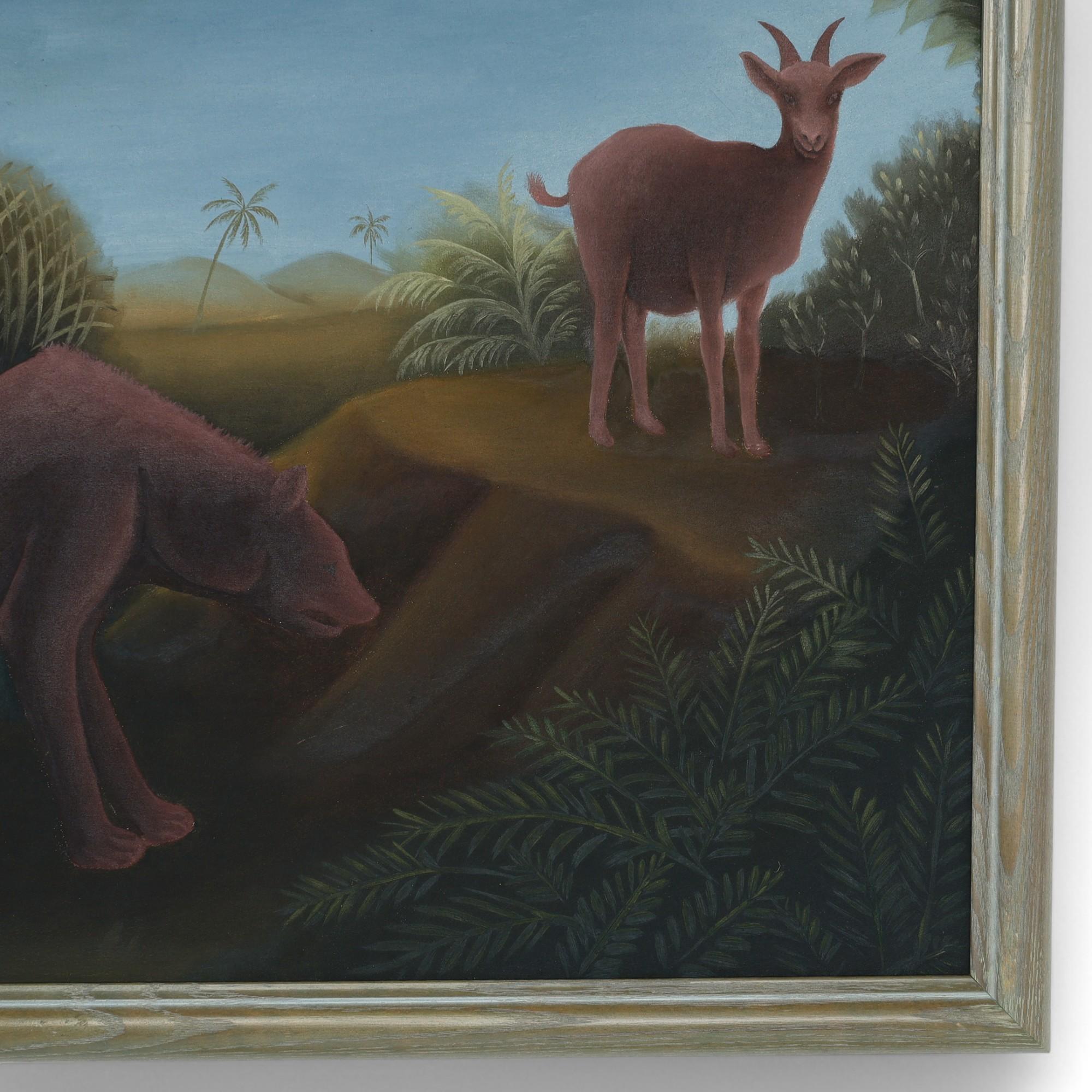 Coppia di dipinti vintage di Roland Blain raffiguranti animali in una giungla ad Haiti in vendita 9