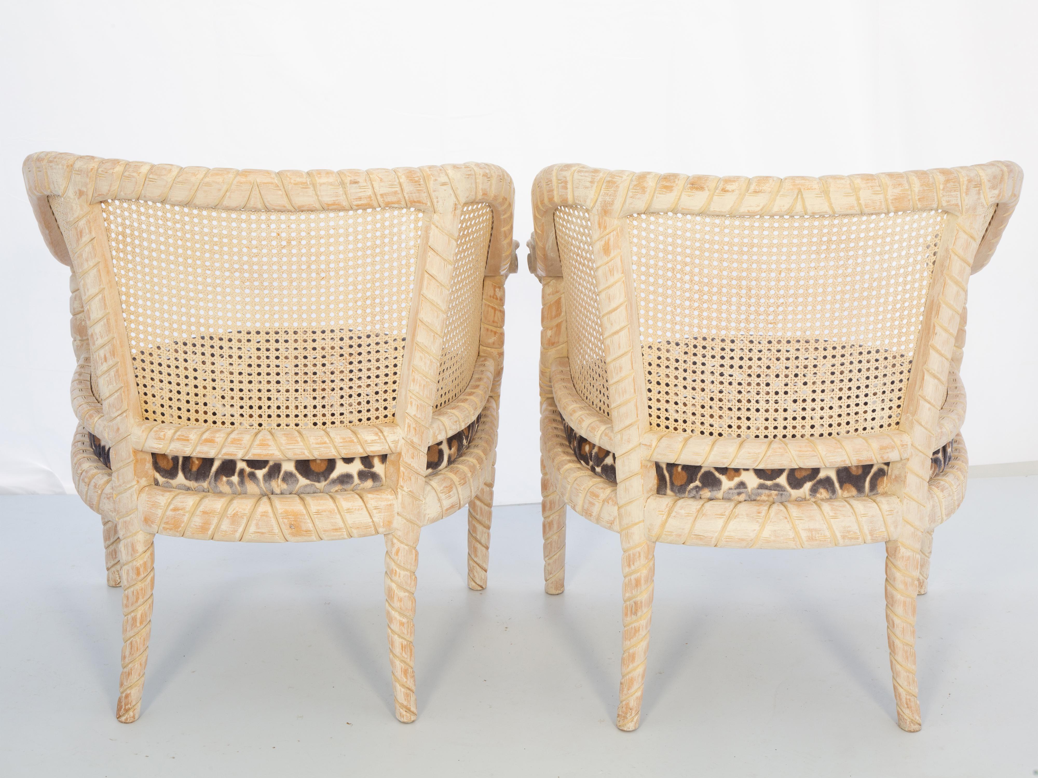 Pair of Vintage Hand-Carved and Caned Italian Barrel Chairs 4