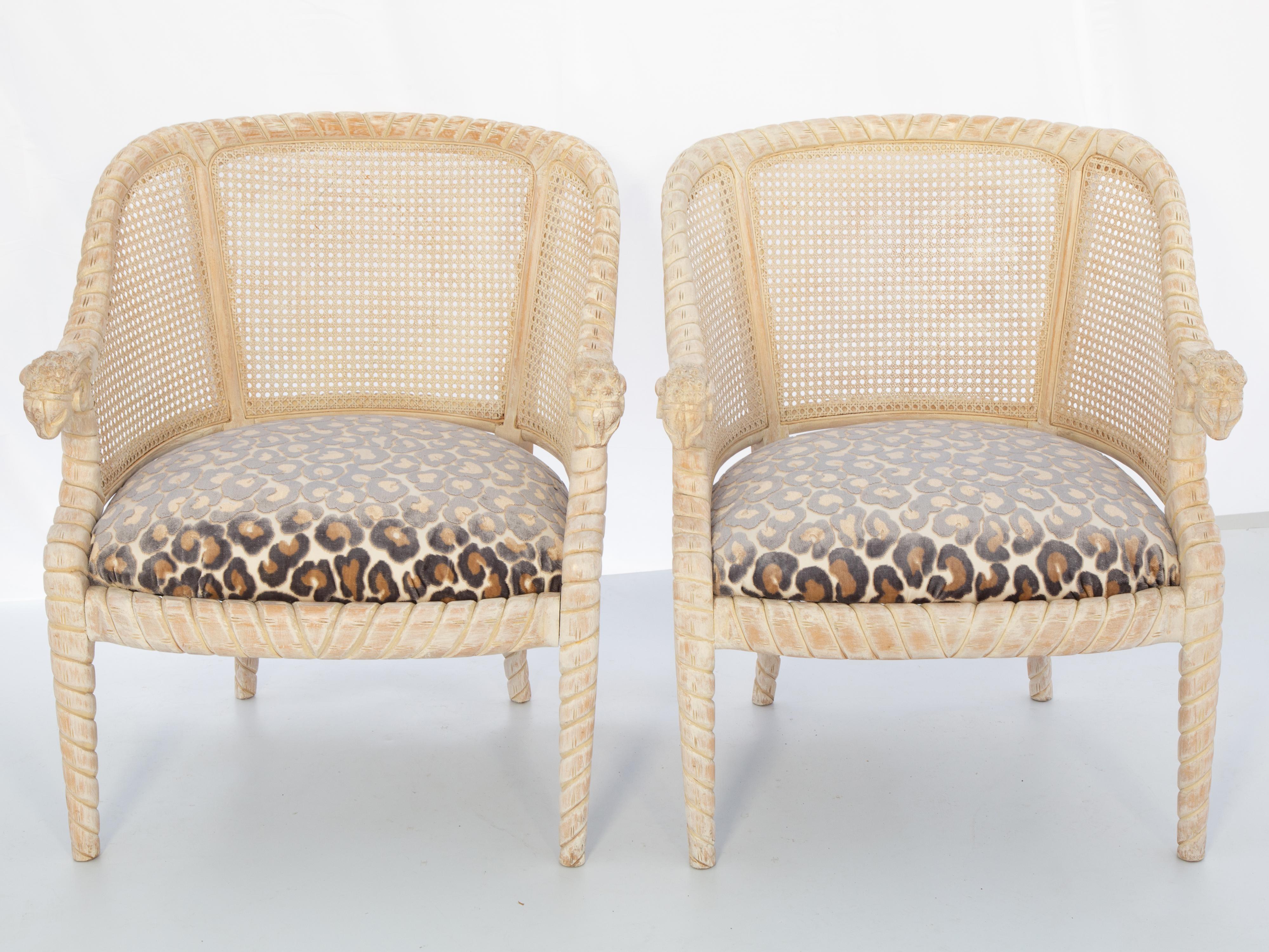 Pair of Vintage Hand-Carved and Caned Italian Barrel Chairs 6