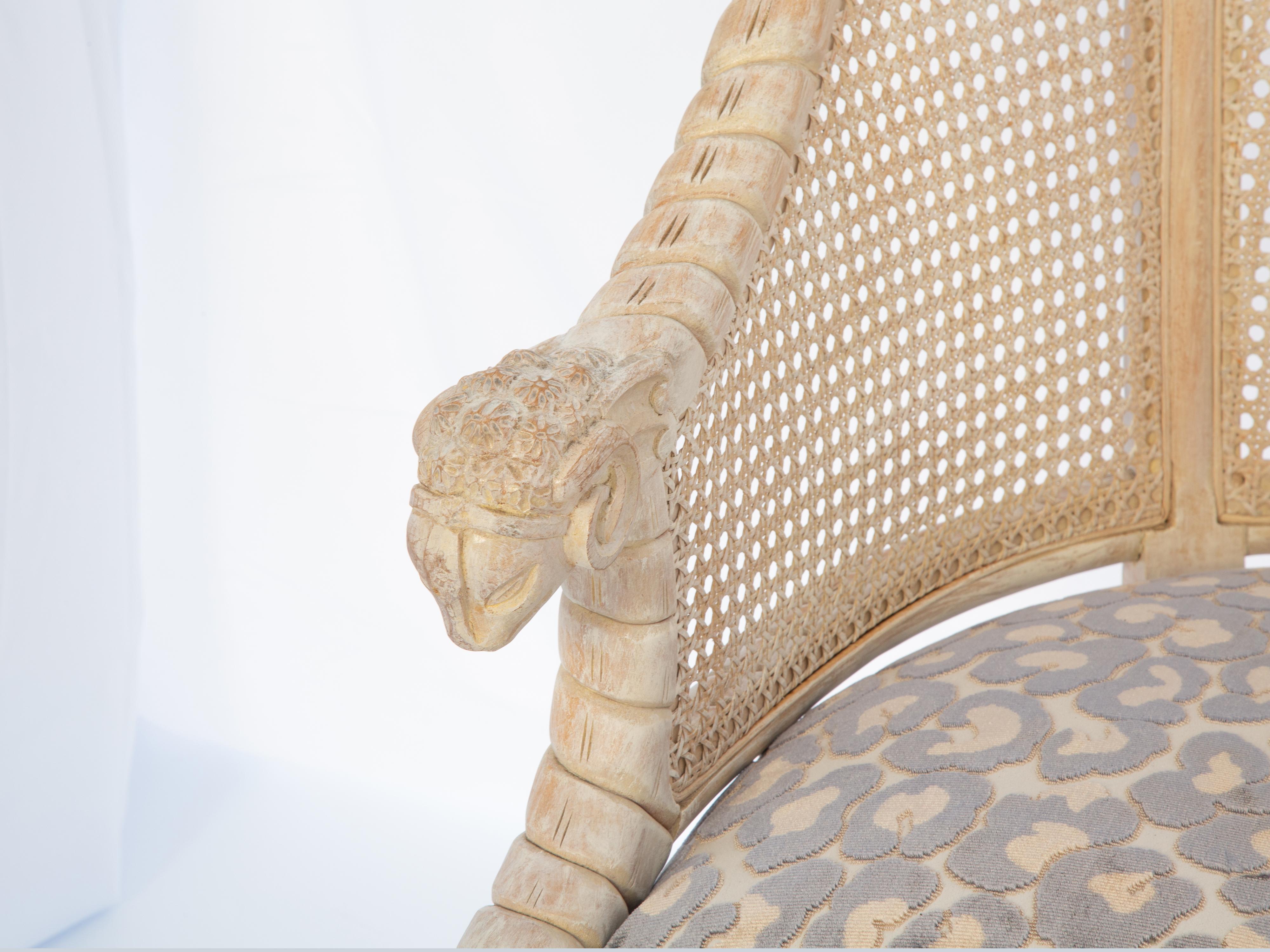 Neoclassical Pair of Vintage Hand-Carved and Caned Italian Barrel Chairs