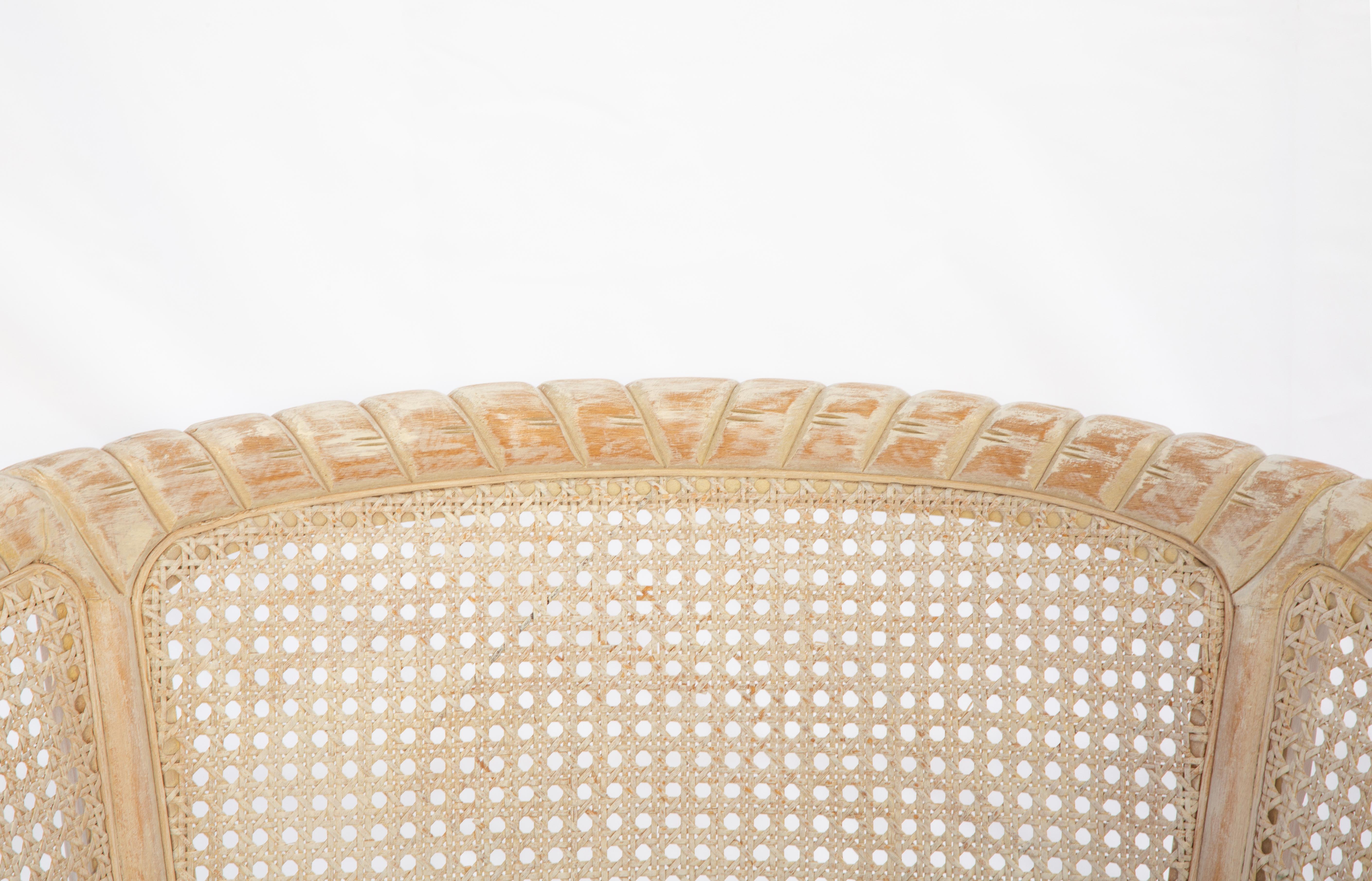 20th Century Pair of Vintage Hand-Carved and Caned Italian Barrel Chairs