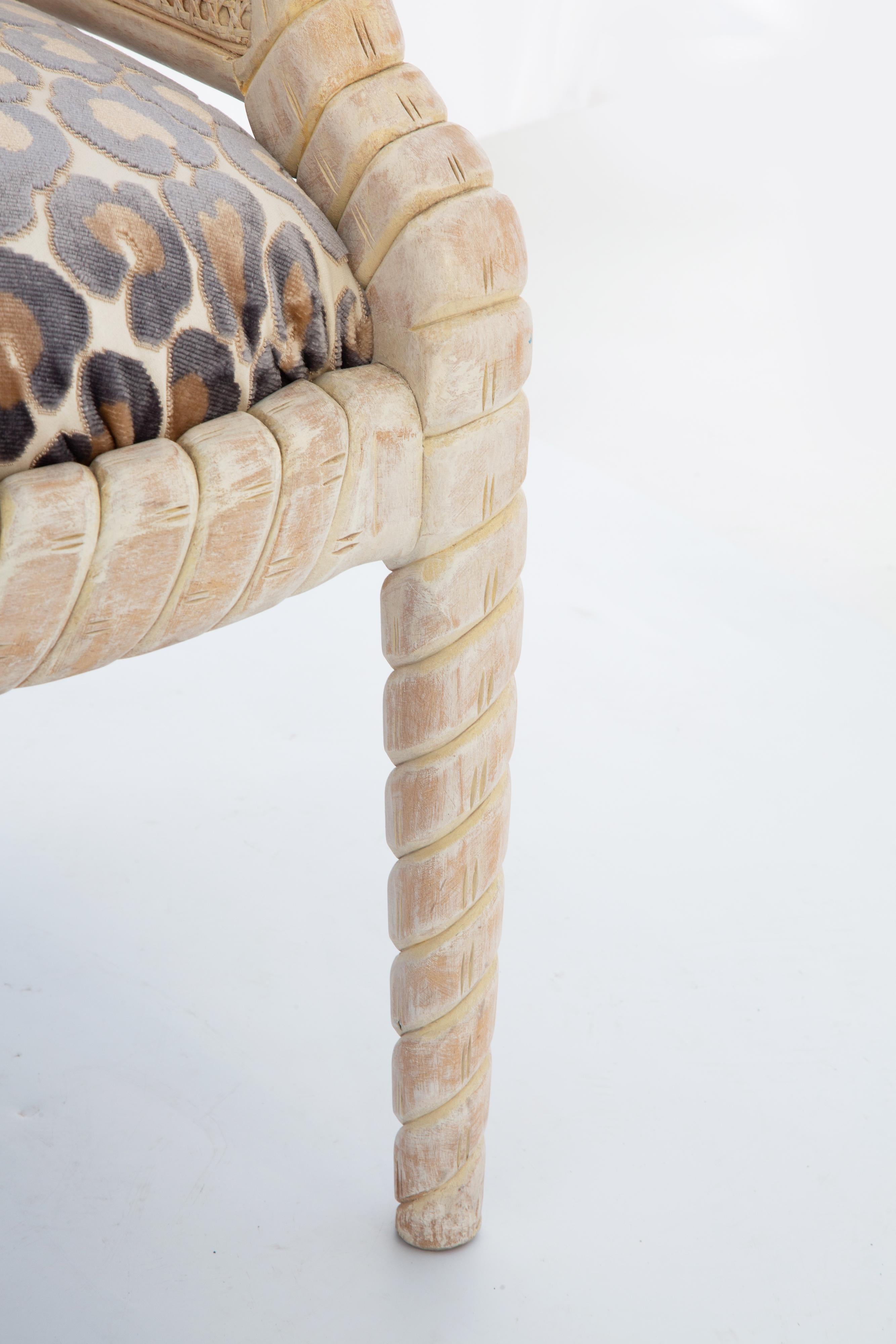 Upholstery Pair of Vintage Hand-Carved and Caned Italian Barrel Chairs