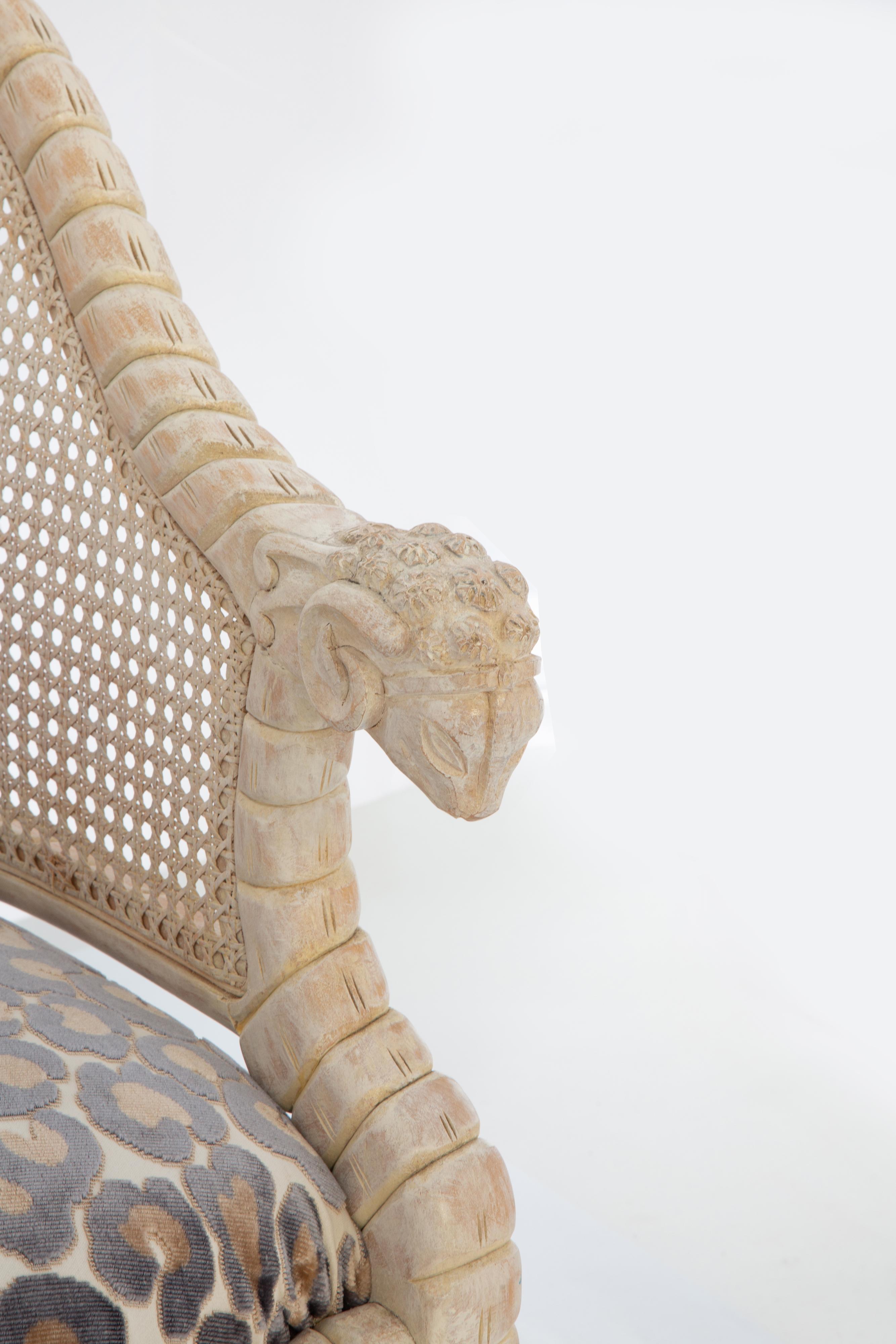 Pair of Vintage Hand-Carved and Caned Italian Barrel Chairs 1