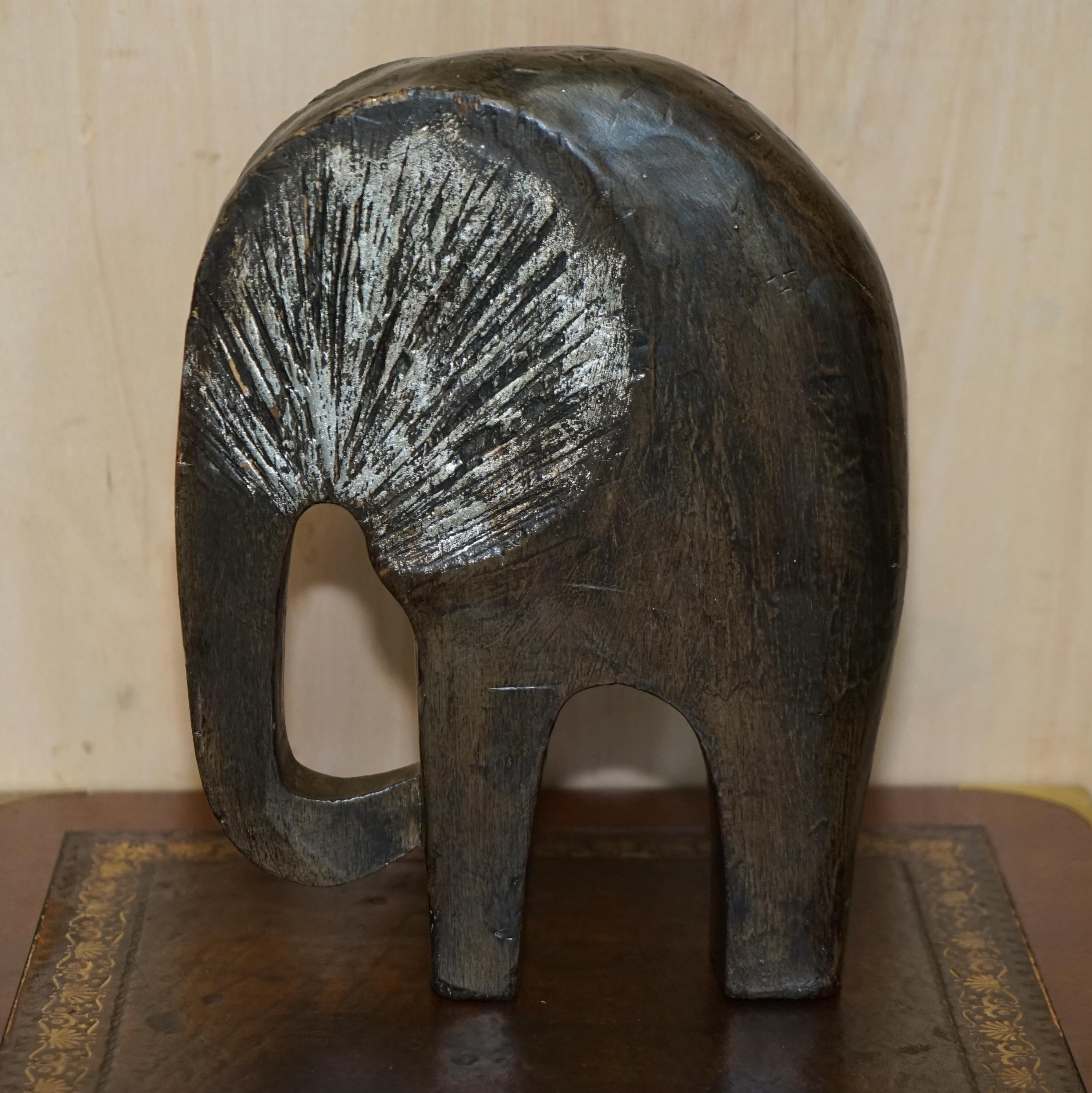 Pair of Vintage Hand Carved Elephant Statues in the Modernist Style and Form 3