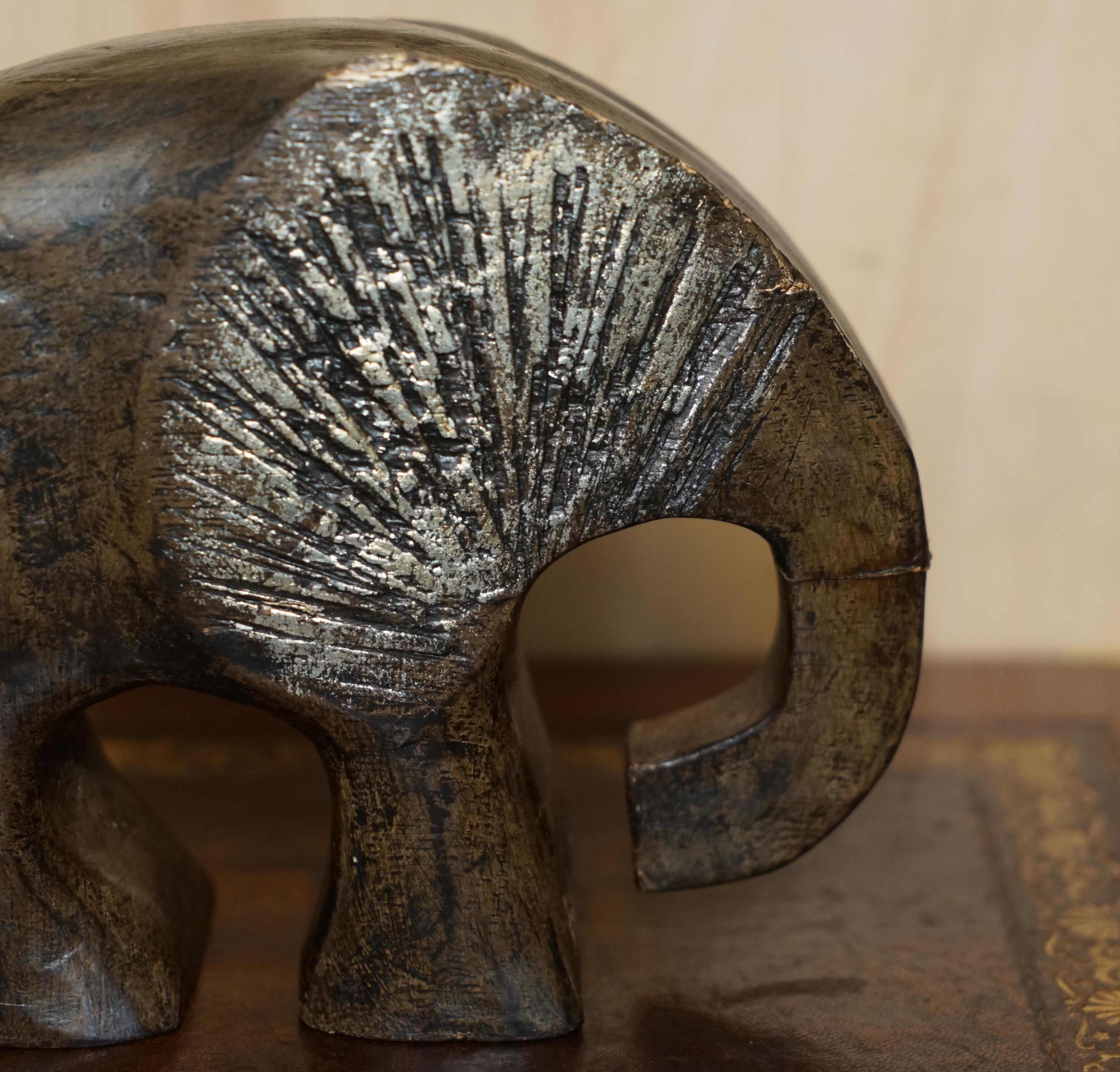 Pair of Vintage Hand Carved Elephant Statues in the Modernist Style and Form 7