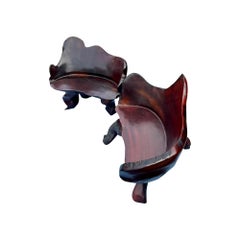 Pair of Vintage Hand Carved Raw Wood Chairs Seating