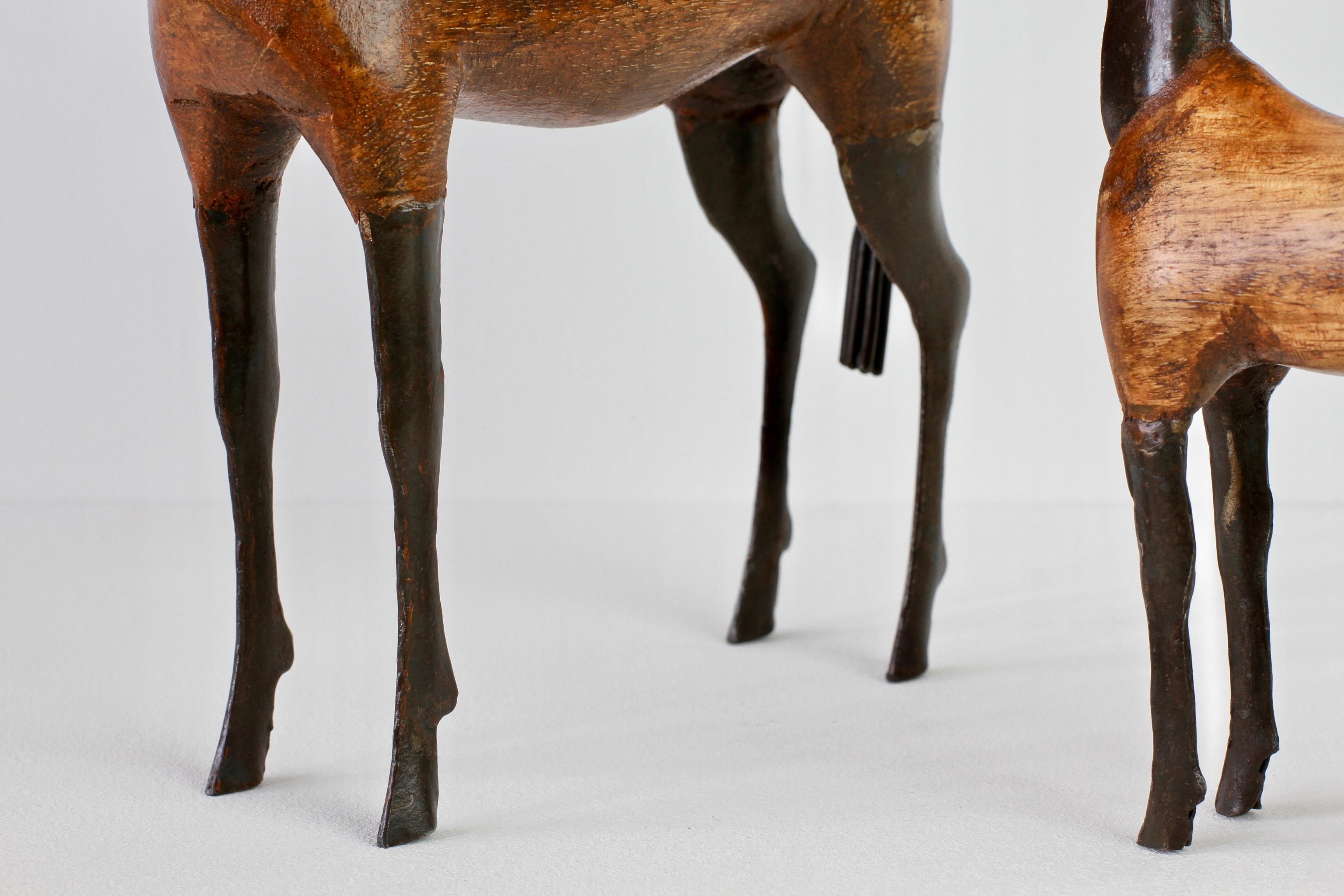 Pair of Vintage Hand-Carved Wooden and Metal Horse Sculptures, circa 1980s 8