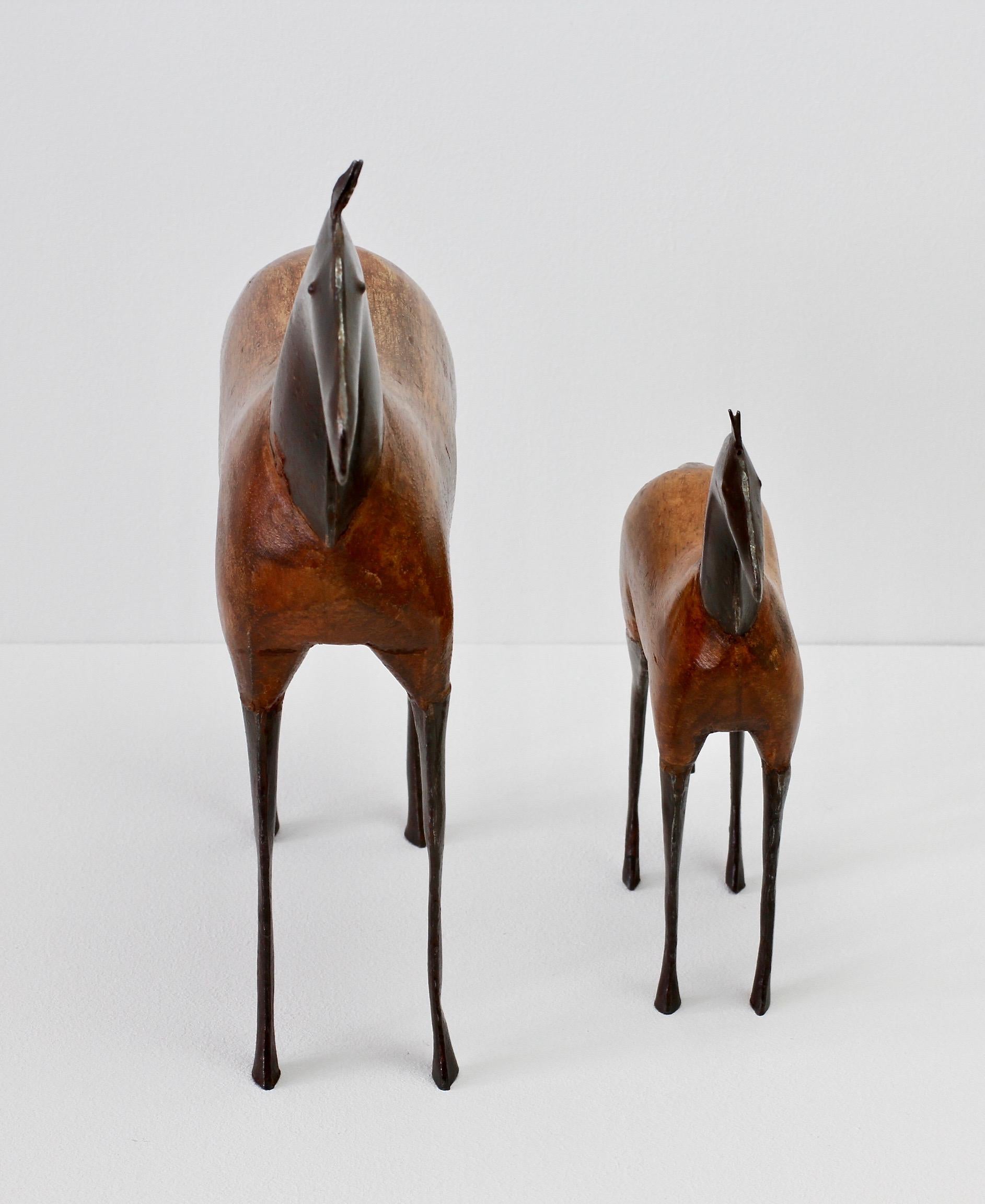 Scandinavian Pair of Vintage Hand-Carved Wooden and Metal Horse Sculptures, circa 1980s