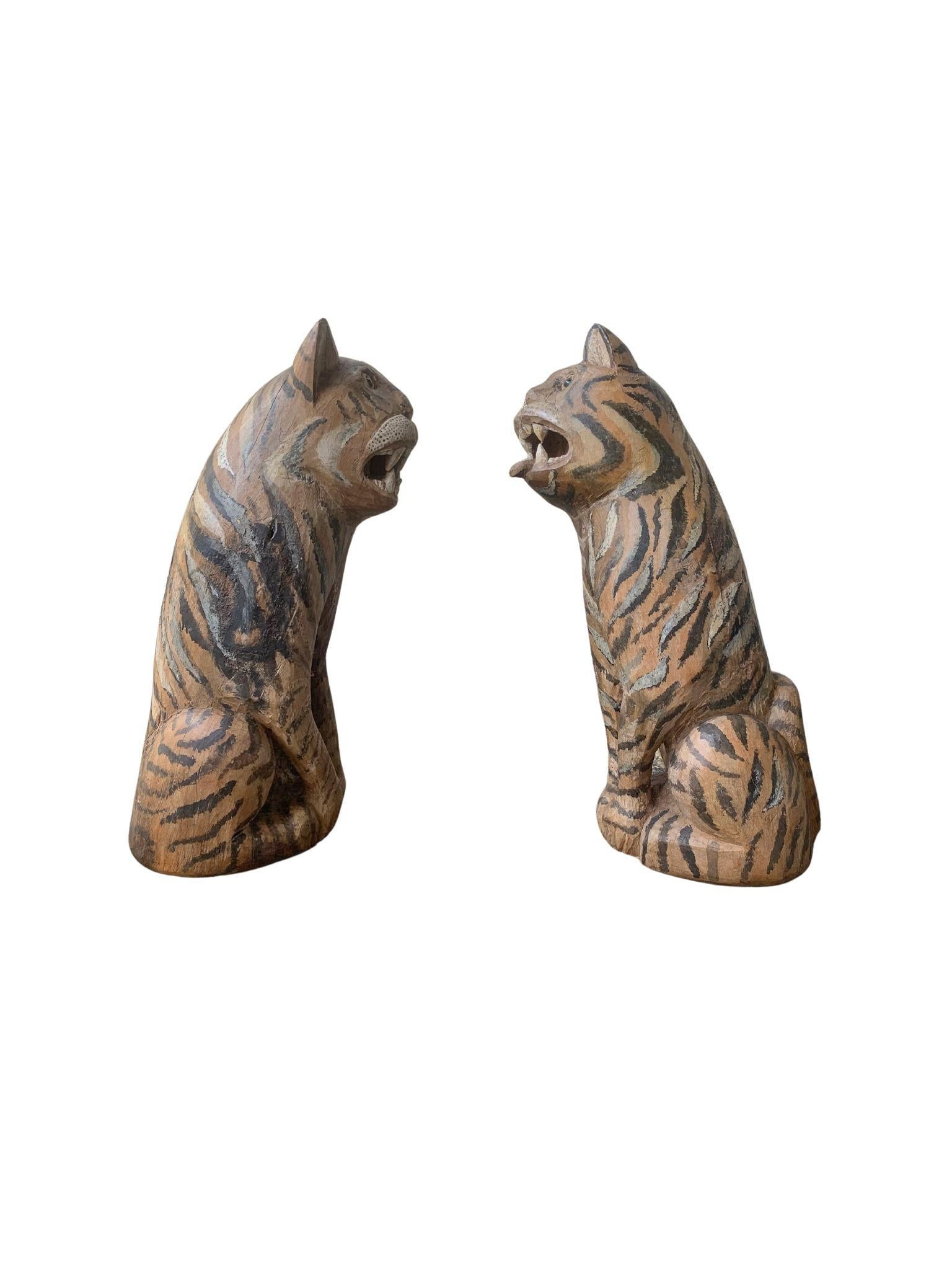 Indonesian Pair of Vintage Hand-Crafted Tiger Sculpture / Statue from Java, Indonesia  For Sale