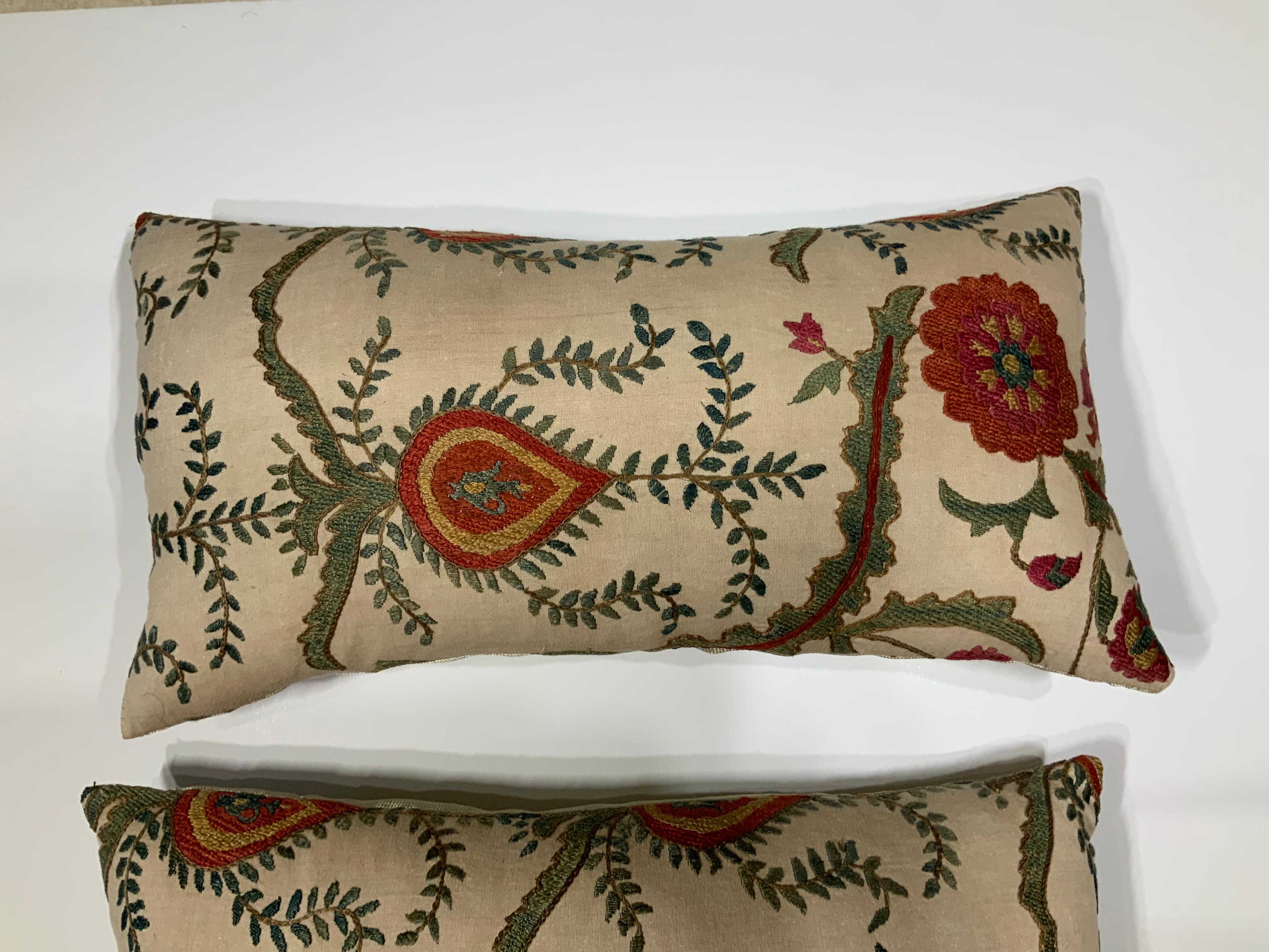 20th Century Pair of Vintage Hand Embroidery Suzani Pillows