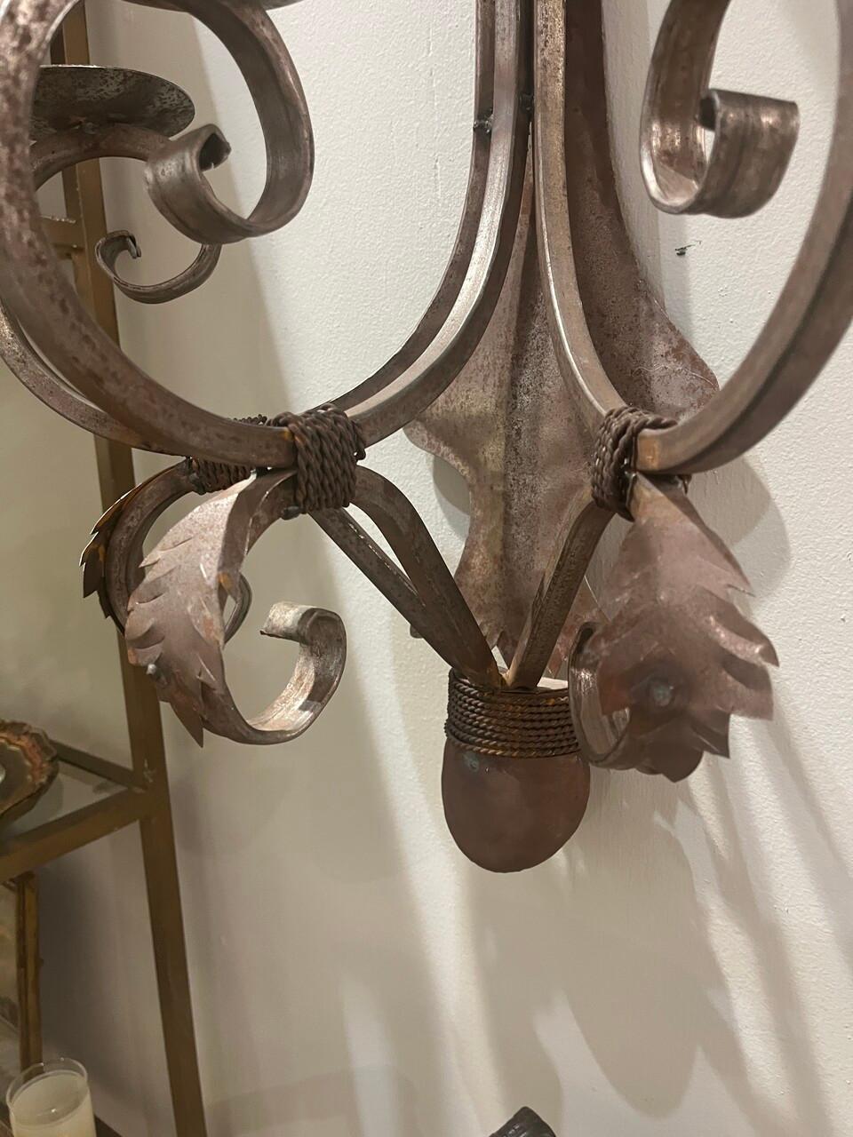 Pair of Vintage Hand-Made Wrought Iron Sconces For Sale 3