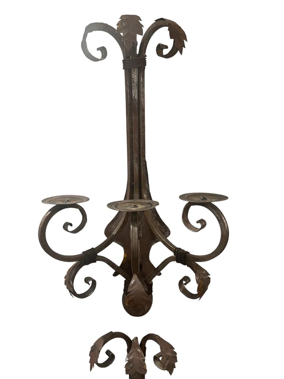 Rustic Pair of Vintage Hand-Made Wrought Iron Sconces For Sale