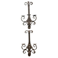 Pair of Vintage Hand-Made Wrought Iron Sconces