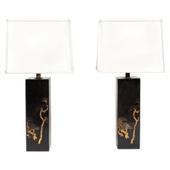 Pair of Vintage Hand Painted Black Metal Lamps from Japan