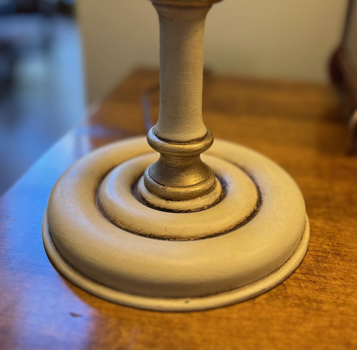 Pair of Vintage Hand Painted Candlestick Table Lamps with Ivory Raw Silk Shades 4