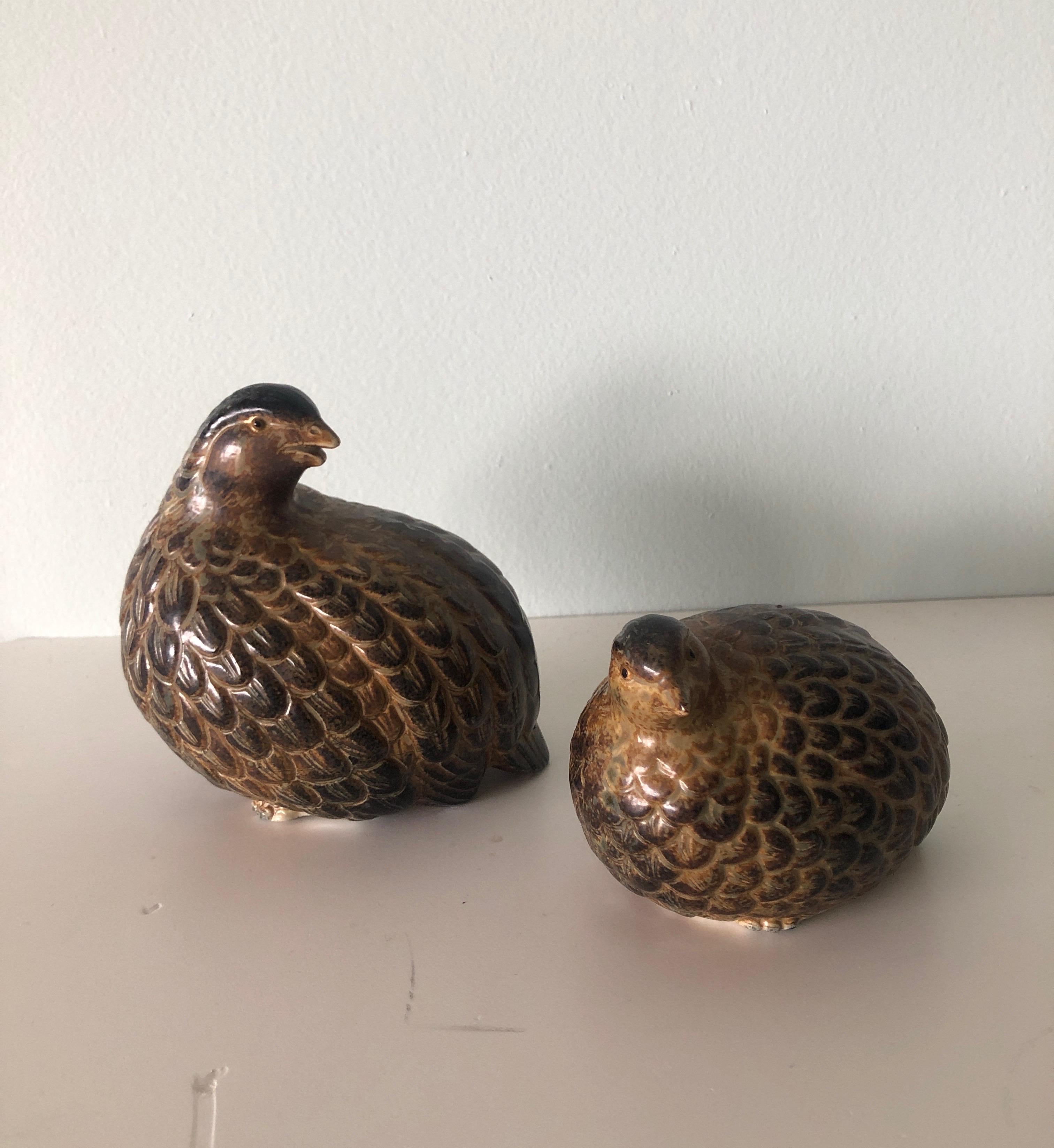 Pair of vintage hand painted Ceramic Asian quails.
Medium and large size birds. Tan and light brown figurines.
Sizes: 
Large: 4.75