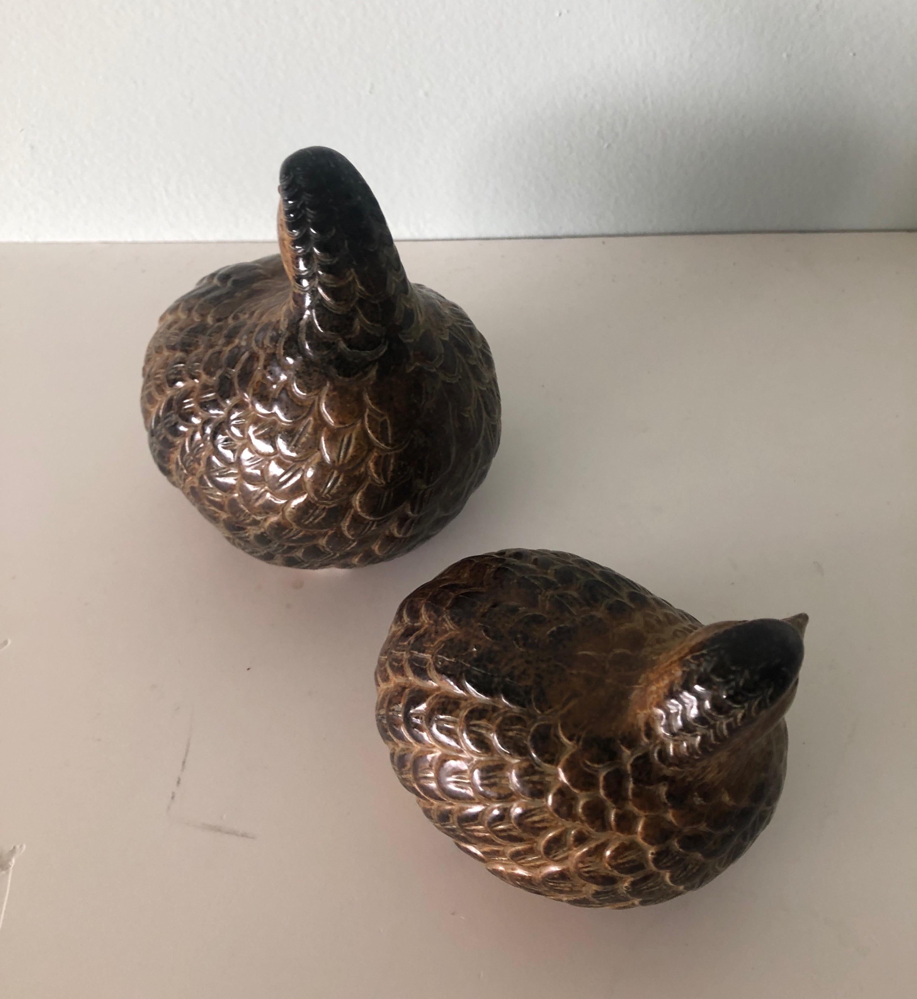 Hollywood Regency Pair of Vintage Hand Painted Ceramic Asian Quails