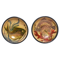 Pair of Retro Hand-Painted Ceramic Plates by Catalan Artist Diaz Costa