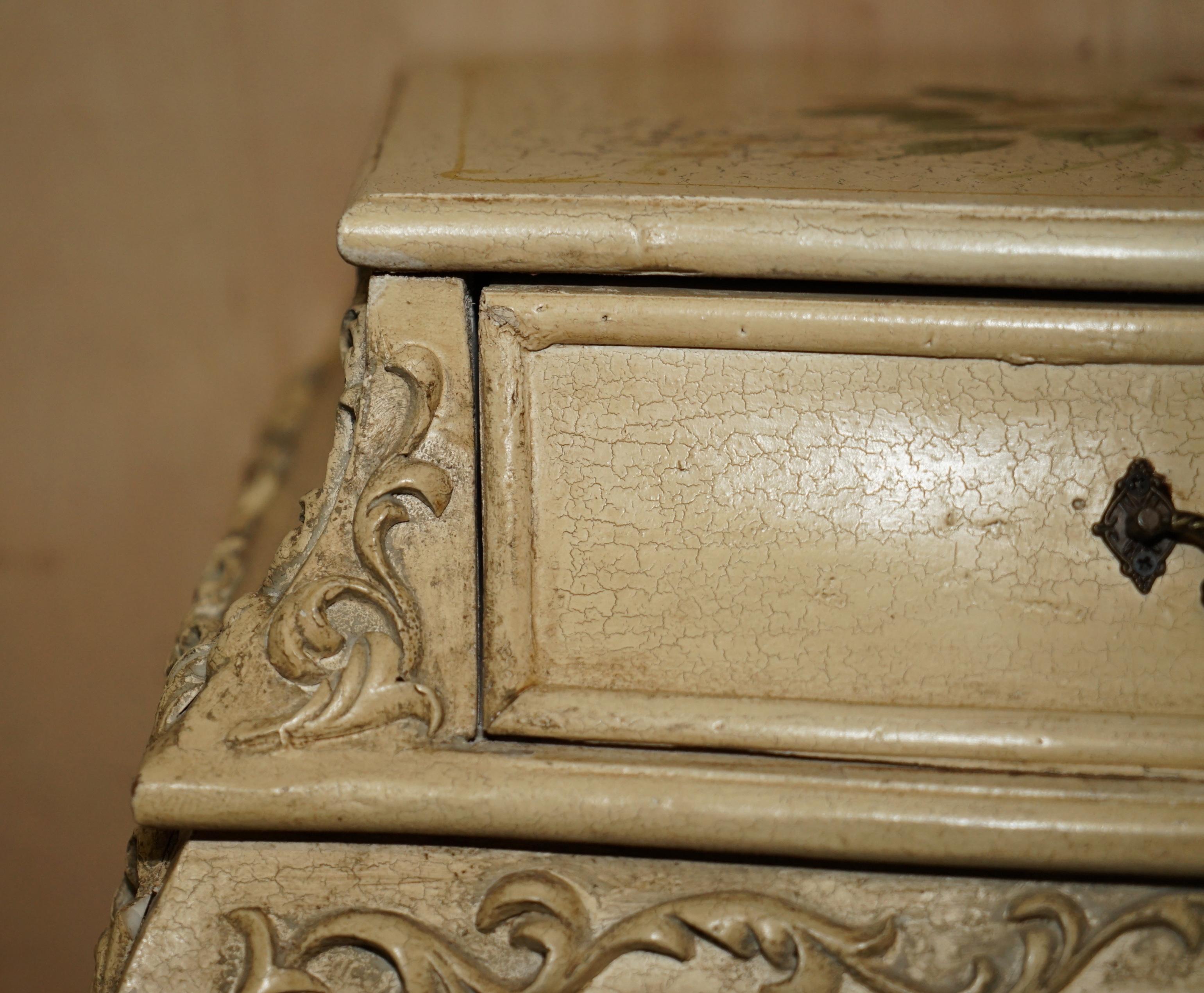 Oak Pair of Vintage Hand Painted French Bombe Bedside / Side End Table Size Chests For Sale