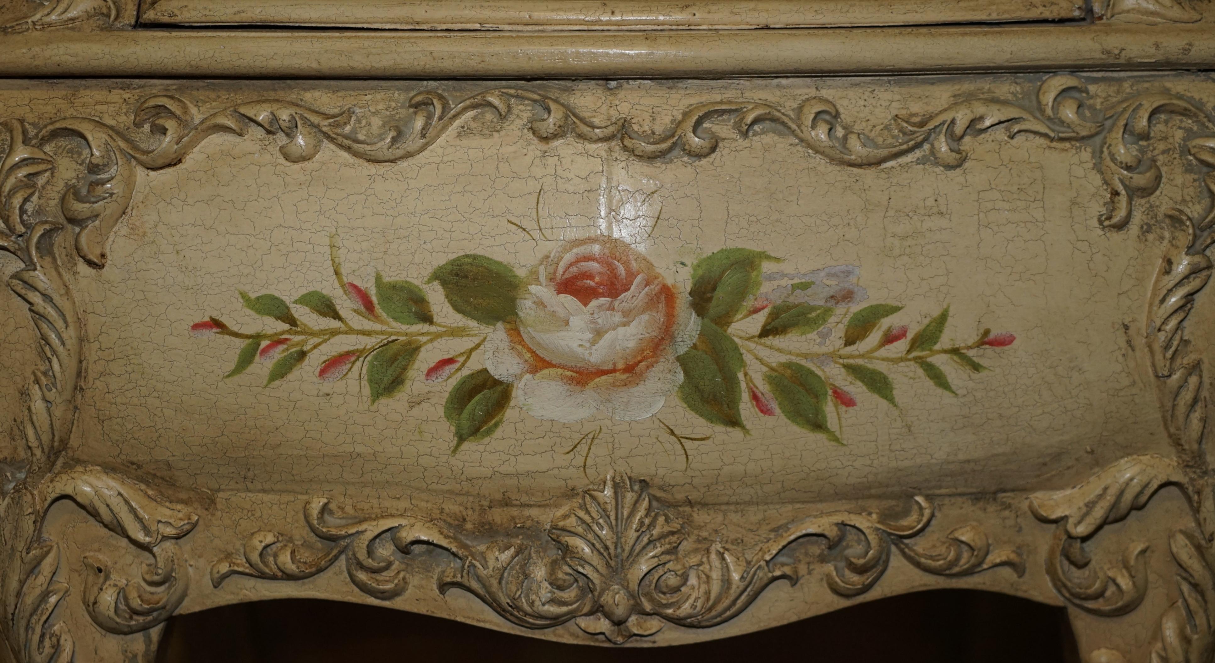 Pair of Vintage Hand Painted French Bombe Bedside / Side End Table Size Chests For Sale 2