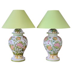 Pair of Vintage Hand-Painted Italian Glazed Pottery Table Lamps