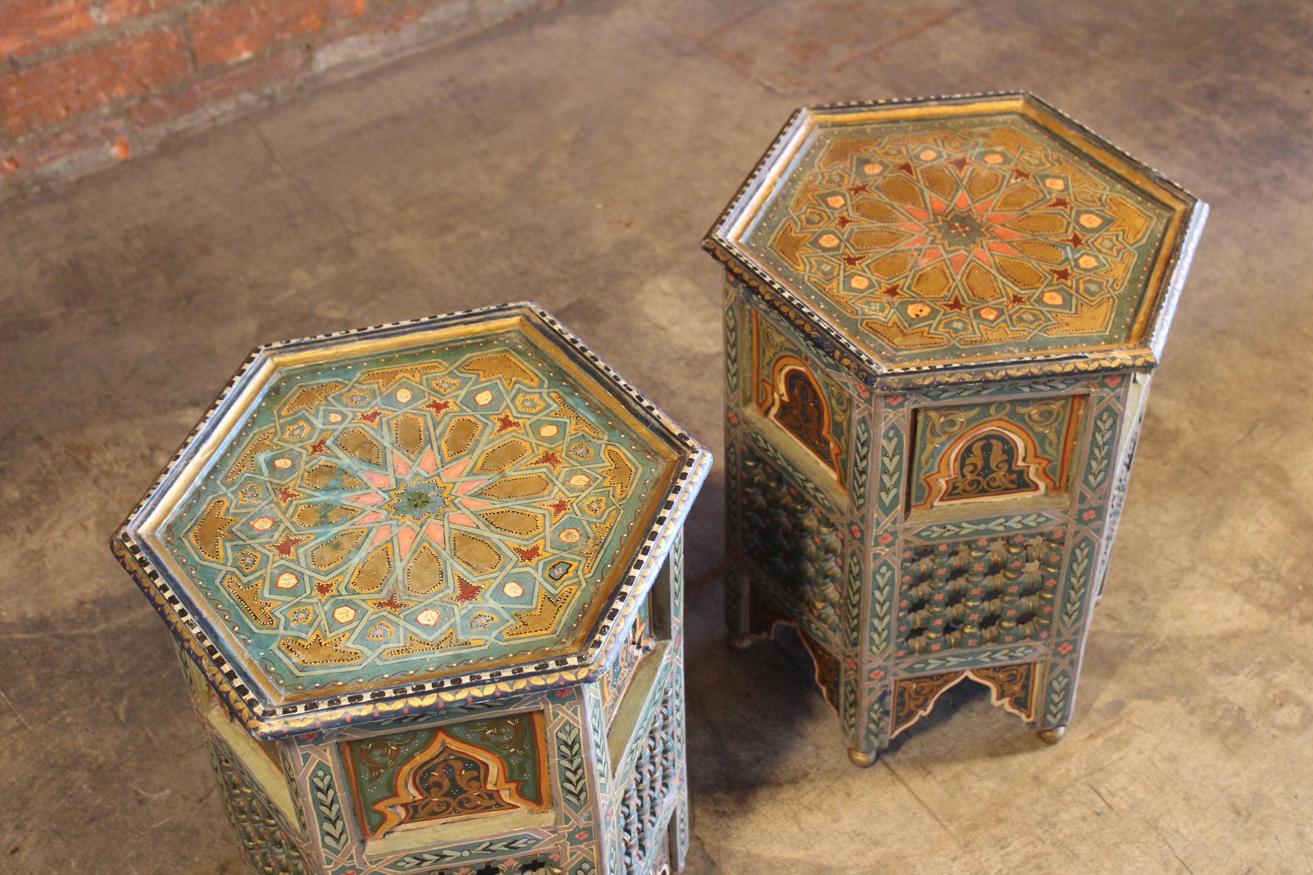 Pair of Vintage Hand-Painted Moroccan Side Tables 4