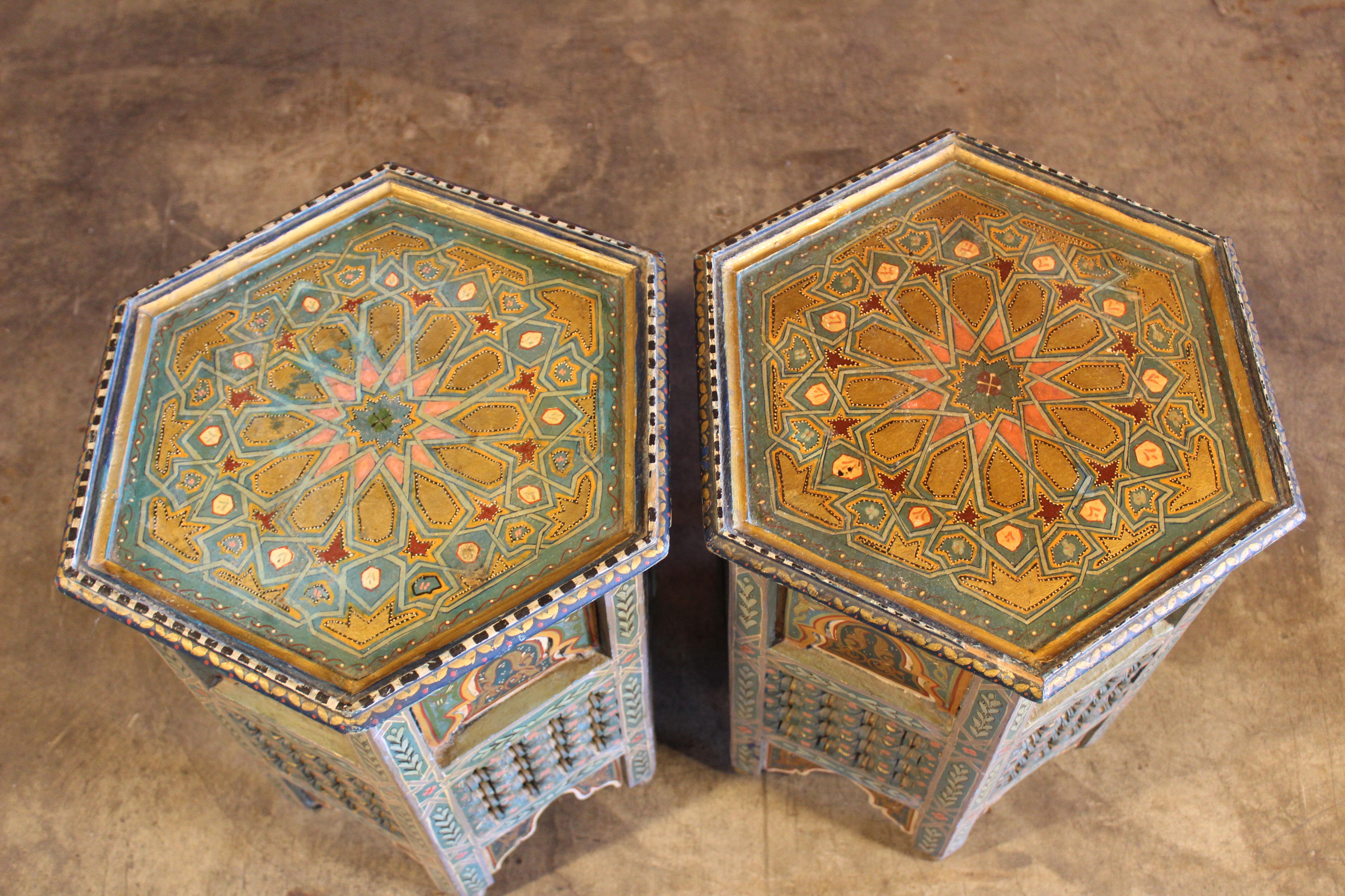 Pair of Vintage Hand-Painted Moroccan Side Tables 5