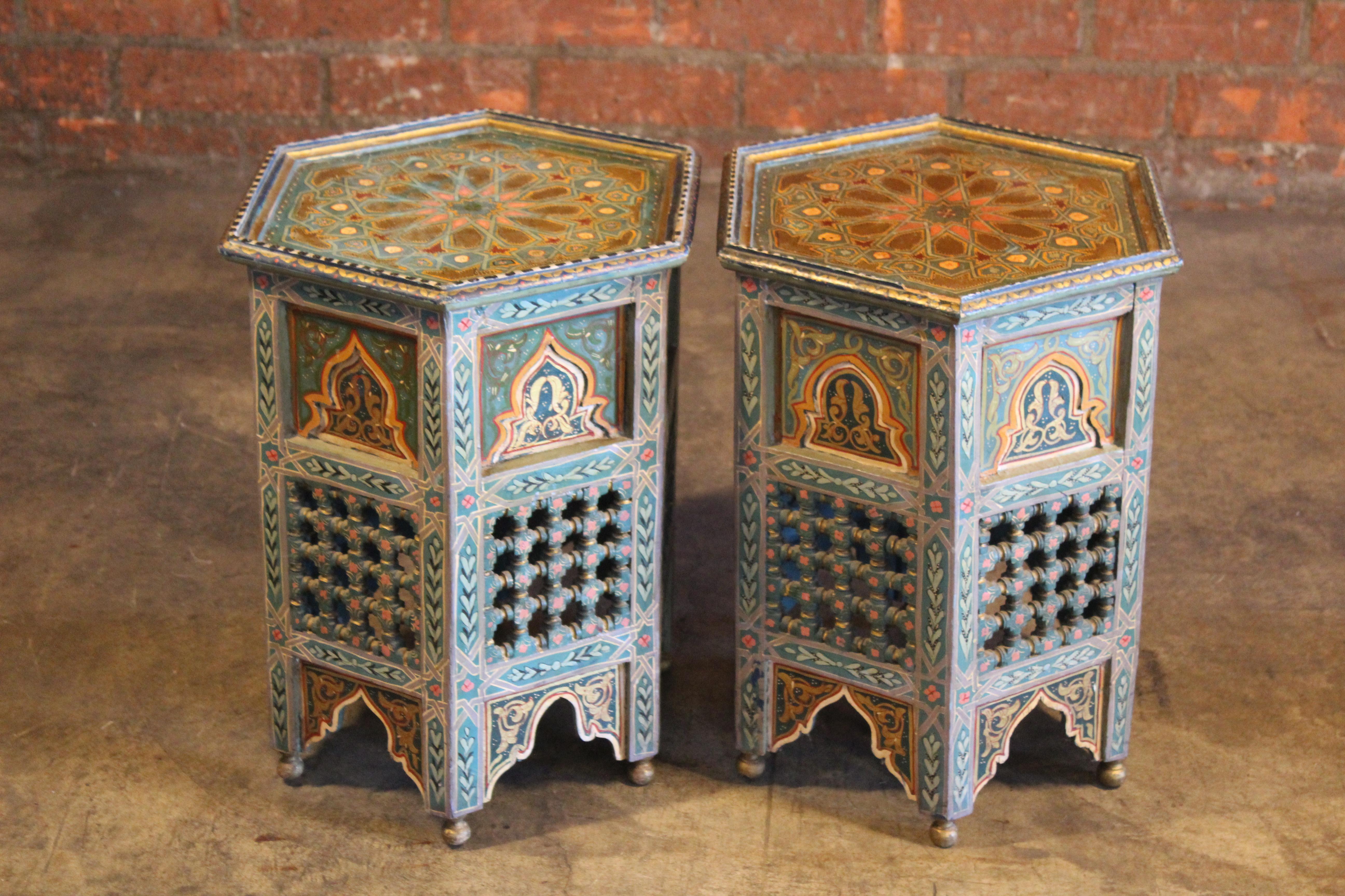 Pair of Vintage Hand-Painted Moroccan Side Tables 6