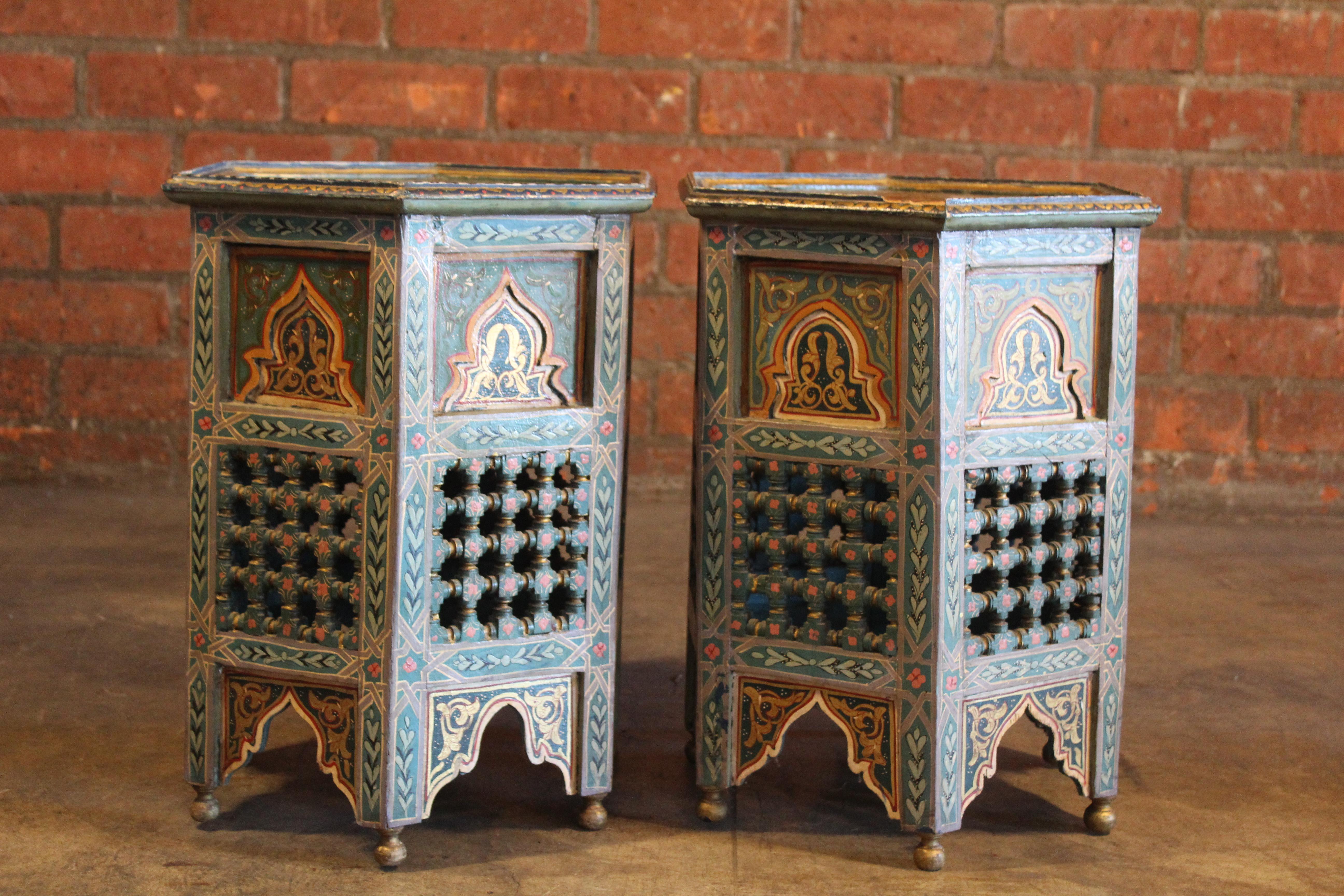 Pair of Vintage Hand-Painted Moroccan Side Tables 7