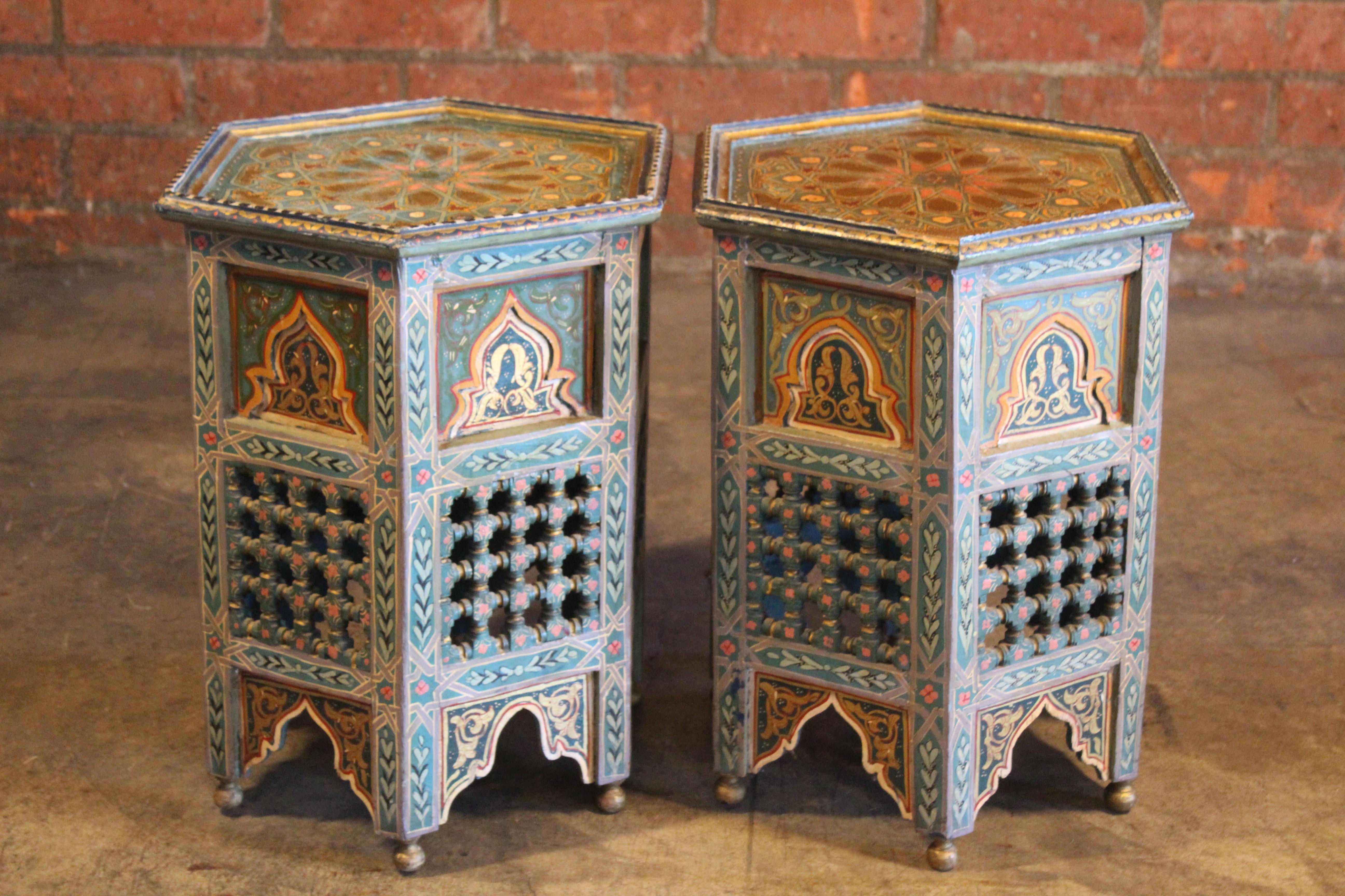 Pair of Vintage Hand-Painted Moroccan Side Tables 8