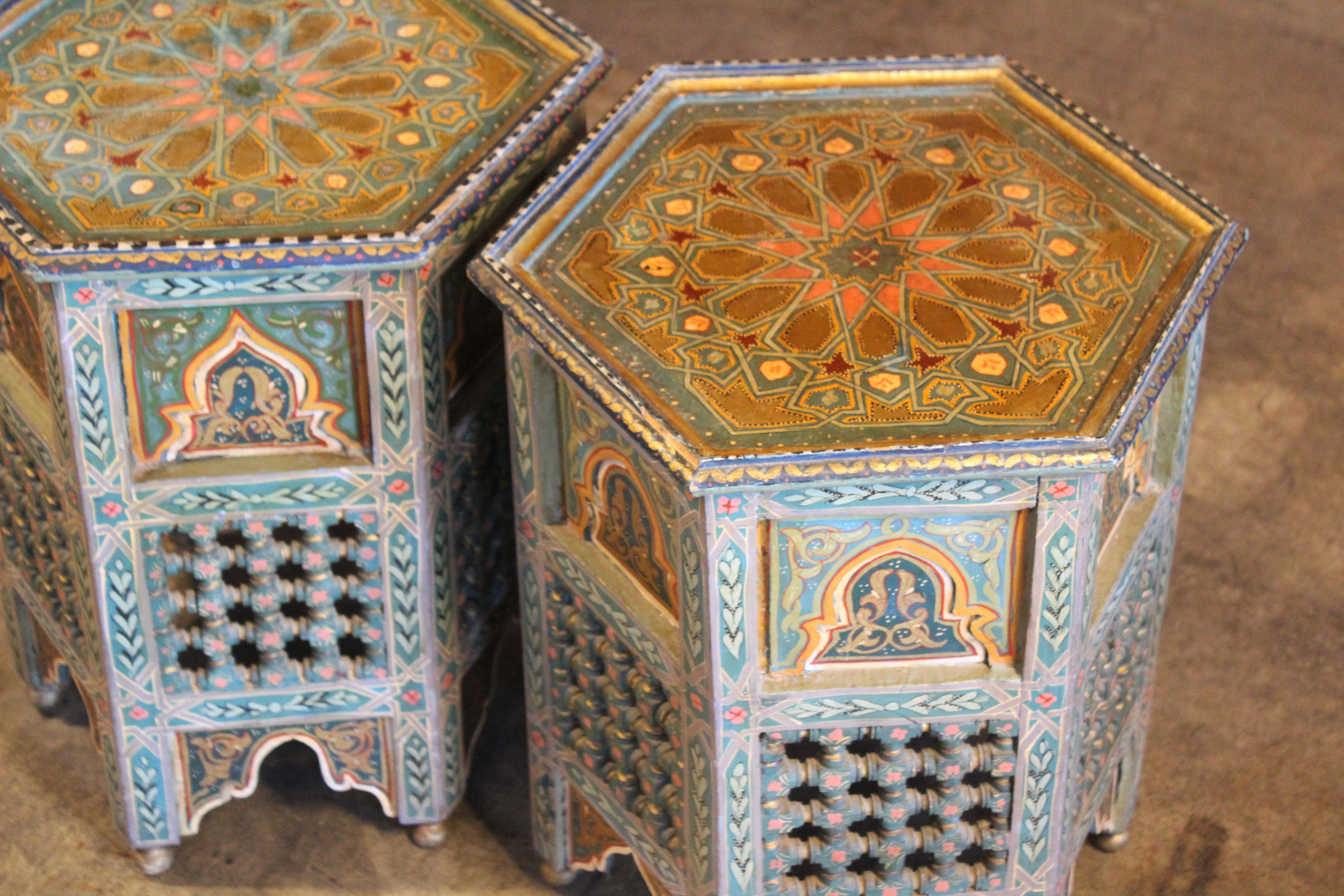 Pair of Vintage Hand-Painted Moroccan Side Tables 9