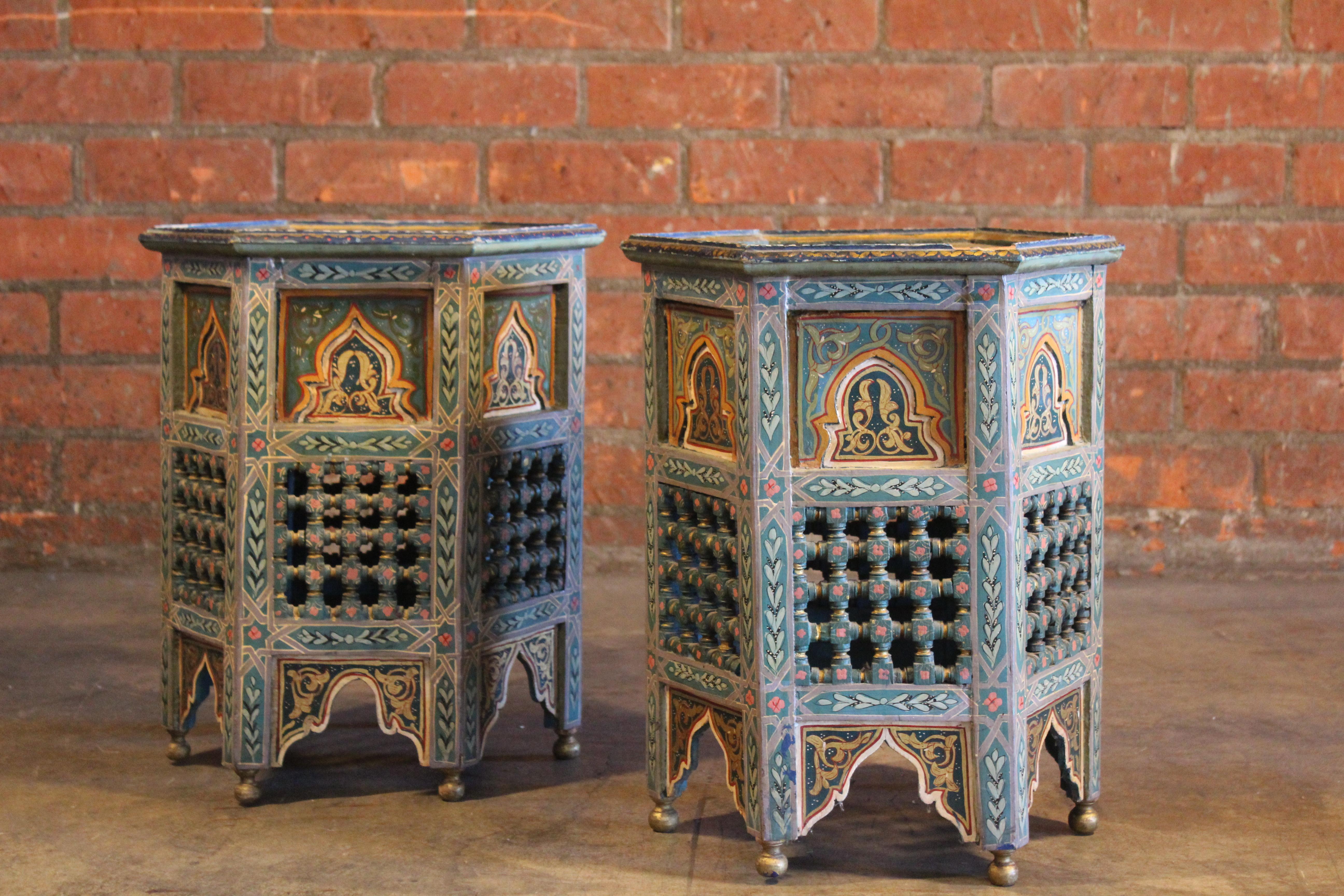 Pair of Vintage Hand-Painted Moroccan Side Tables In Good Condition In Los Angeles, CA