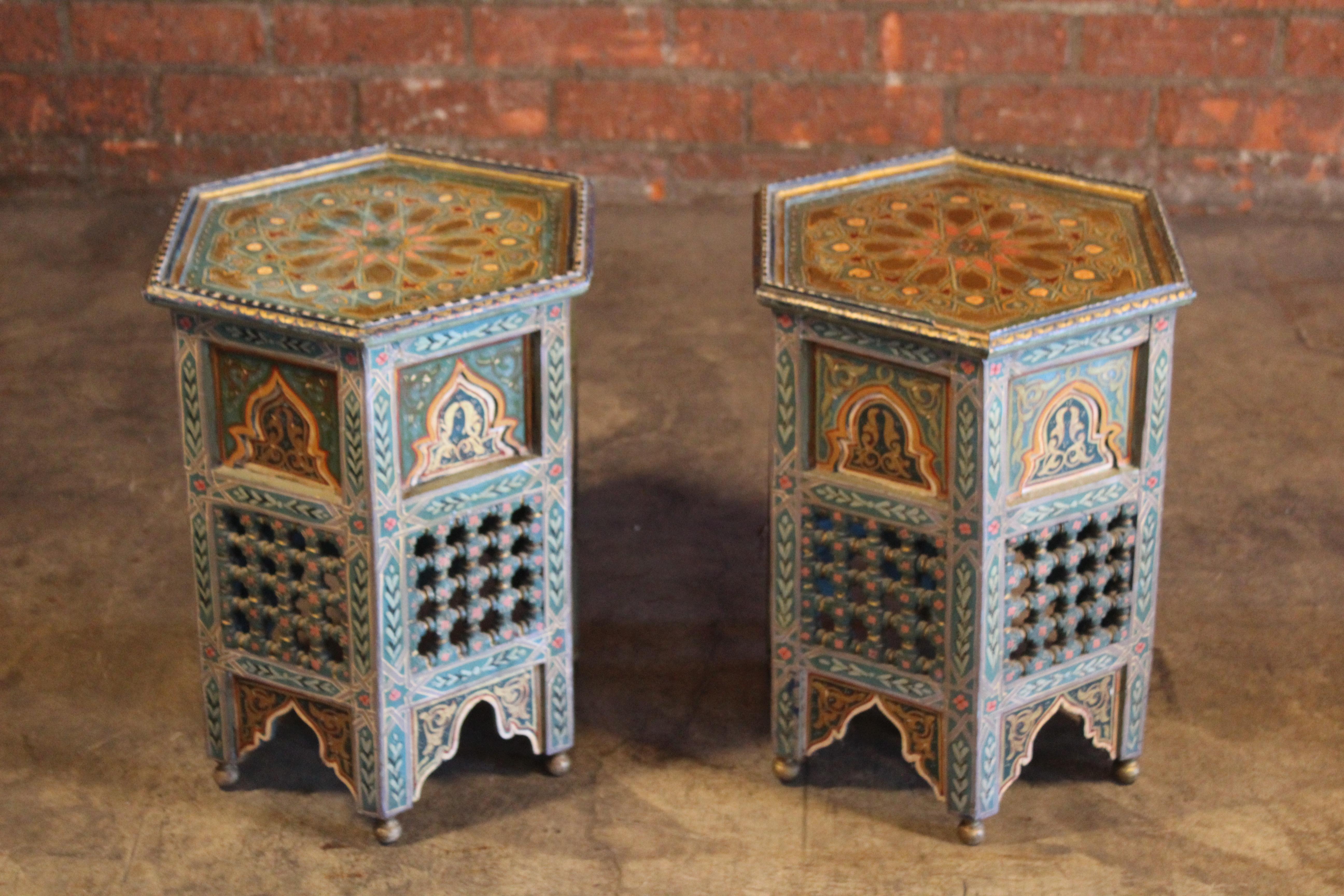 Mid-20th Century Pair of Vintage Hand-Painted Moroccan Side Tables