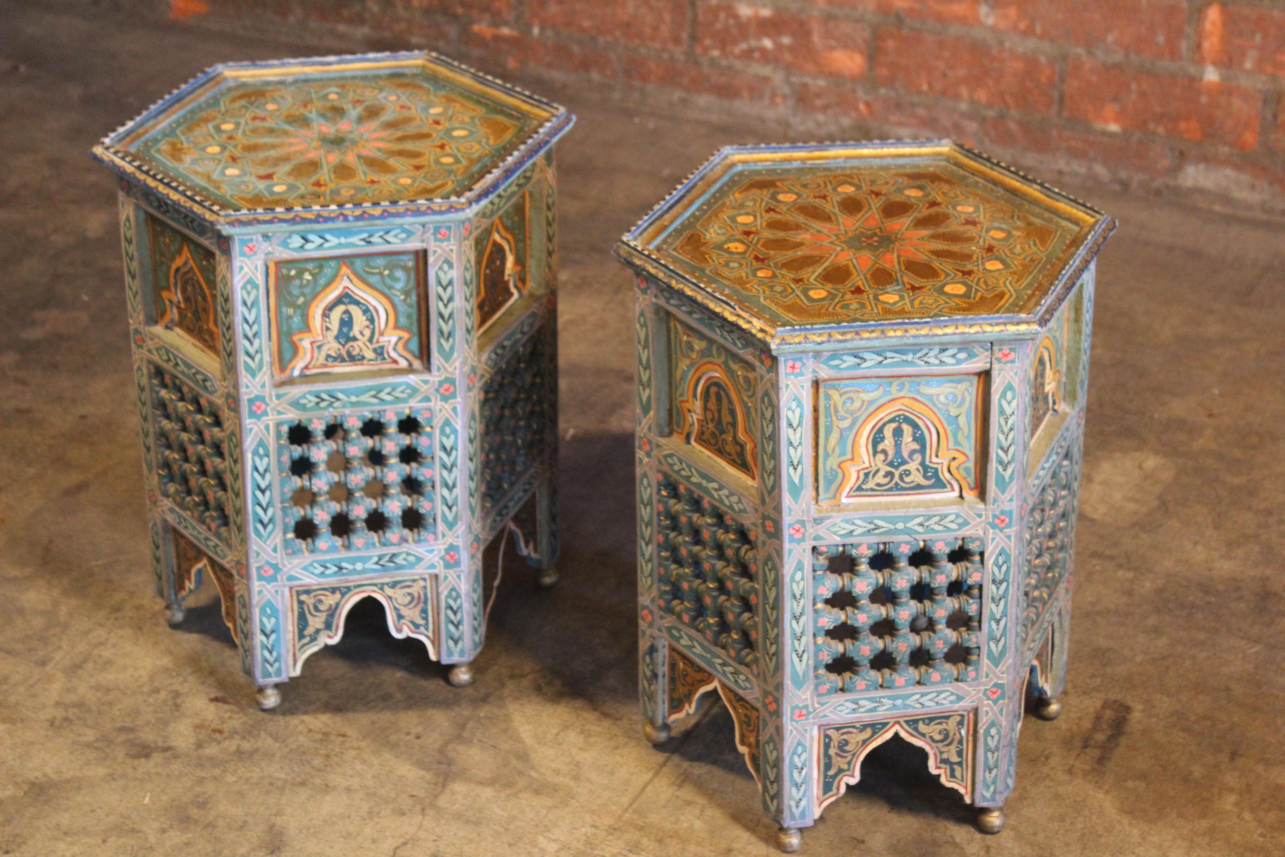 Pair of Vintage Hand-Painted Moroccan Side Tables 1