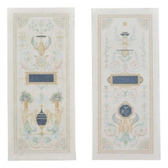 Pair of Vintage Hand-Painted Neoclassical Grecian Canvas Screens