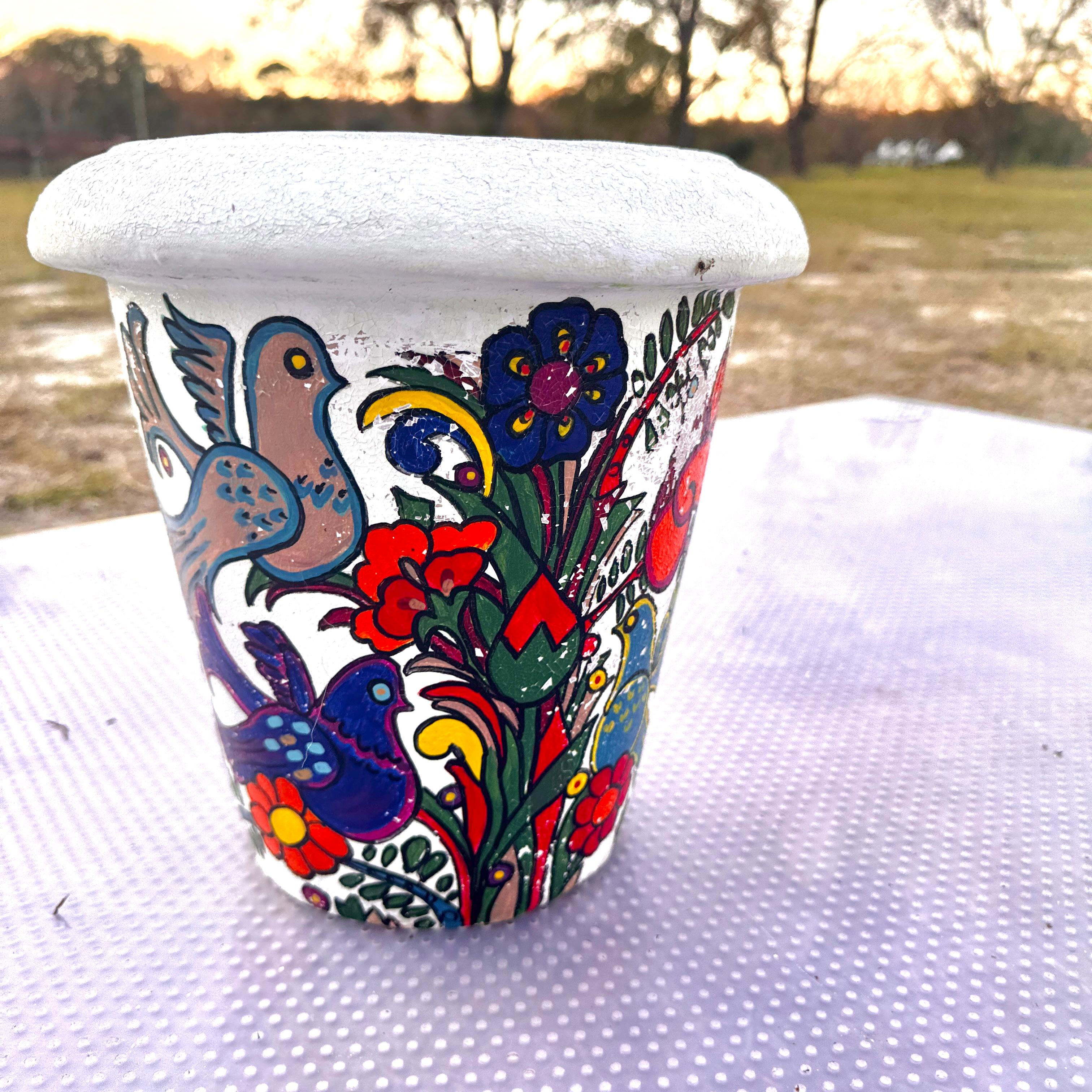 Terre cuite Paire de jardinières vintage peintes à la main dans le style de VIlleroy et Boch Acapulco en vente