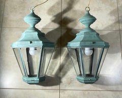 Pair Of Vintage Handcrafted Brass Hanging Lanterns