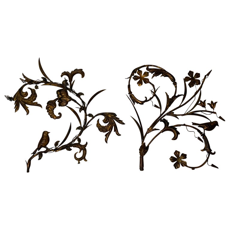 Pair of Vintage Handcrafted Metal Wall Hanging For Sale at 1stDibs