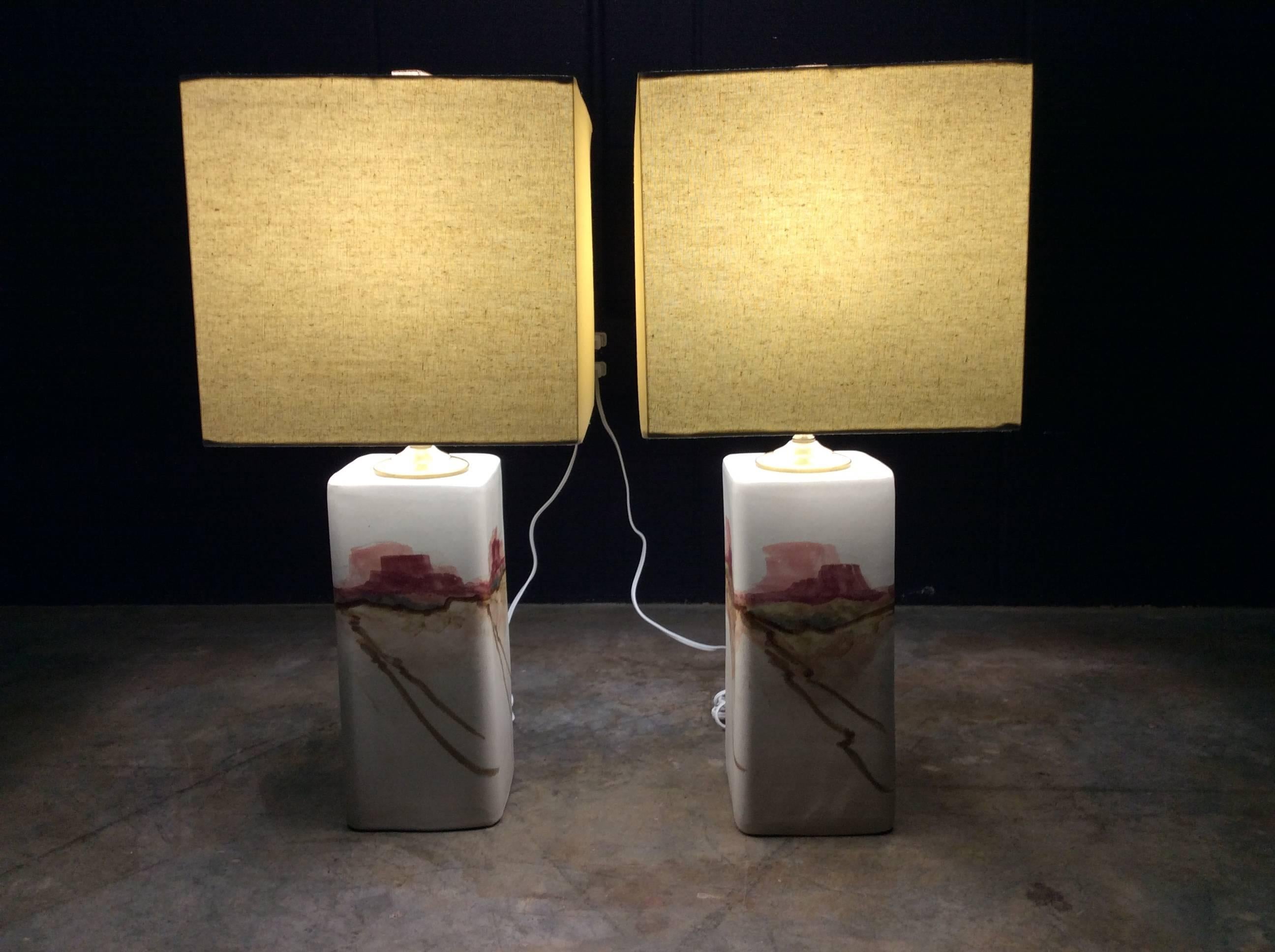Pair of Vintage Handcrafted Pottery Table Lamps with New Shades 4