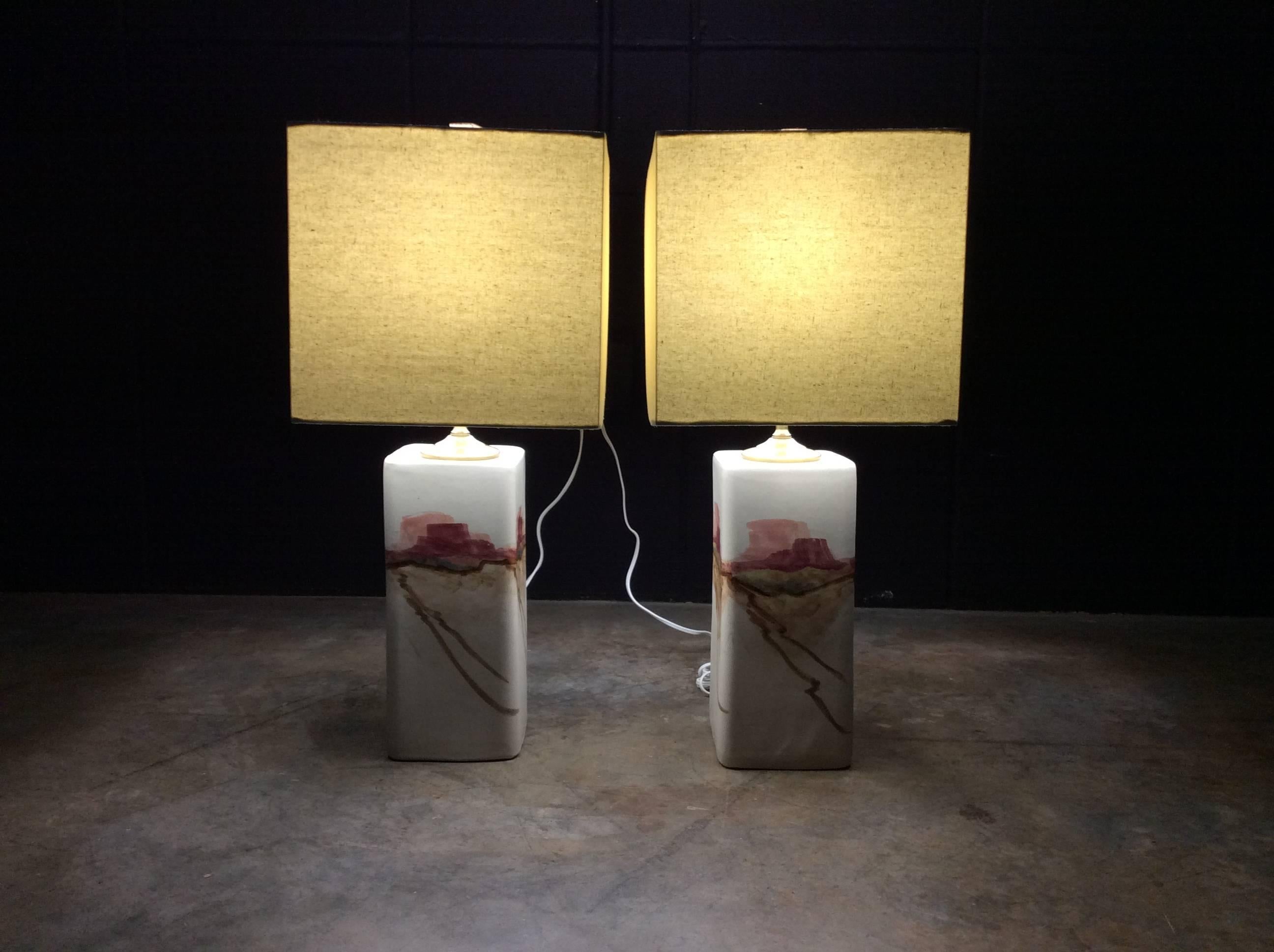 Pair of Vintage Handcrafted Pottery Table Lamps with New Shades 5