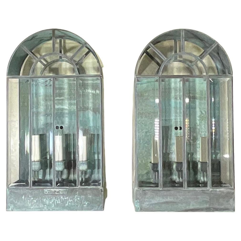 Pair of Vintage Handcrafted Wall-Mounted Brass Lantern For Sale