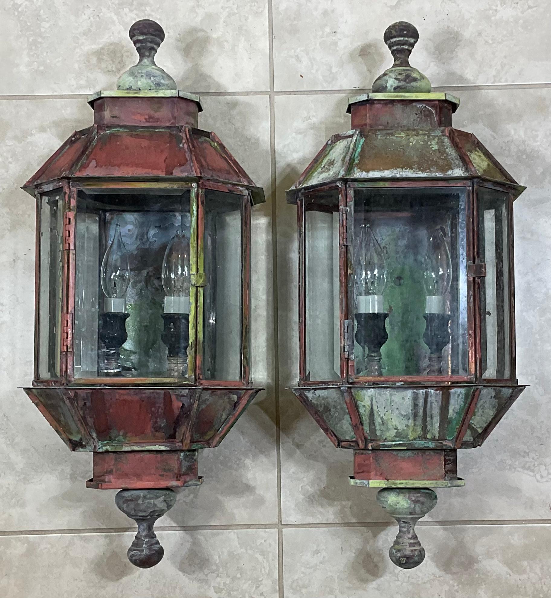Pair of Vintage Handcrafted Wall-Mounted Copper-Brass Lantern 2