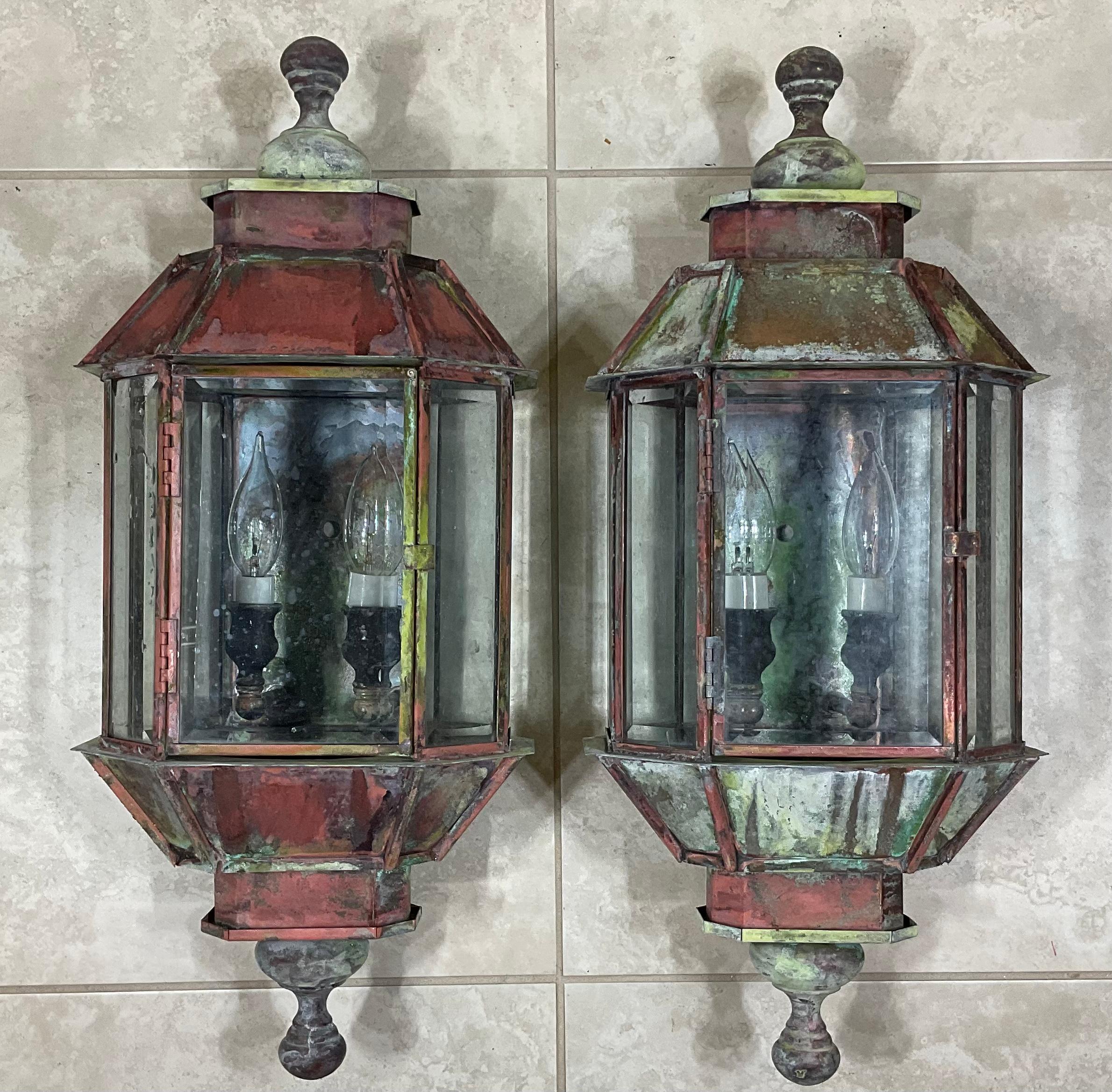 Pair of Vintage Handcrafted Wall-Mounted Copper-Brass Lantern 4