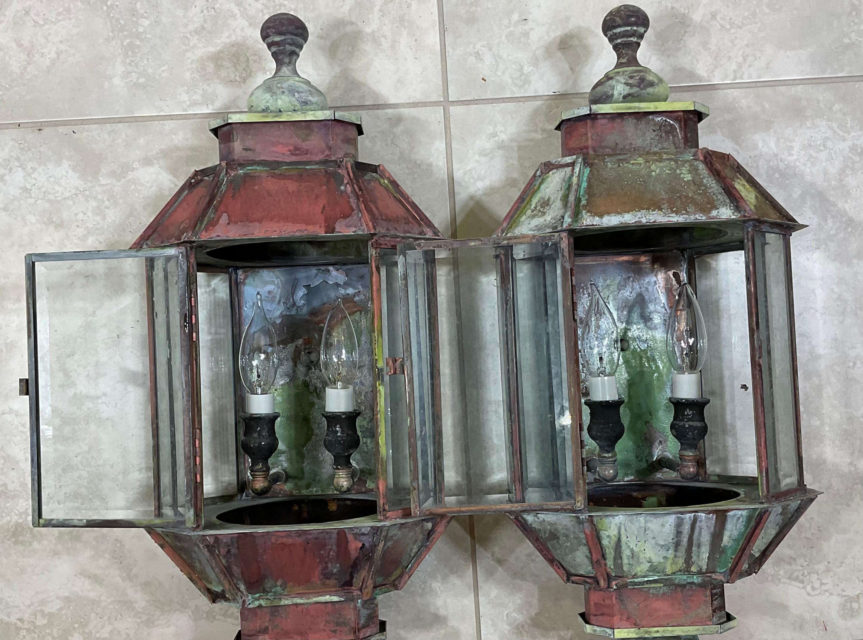 20th Century Pair of Vintage Handcrafted Wall-Mounted Copper-Brass Lantern