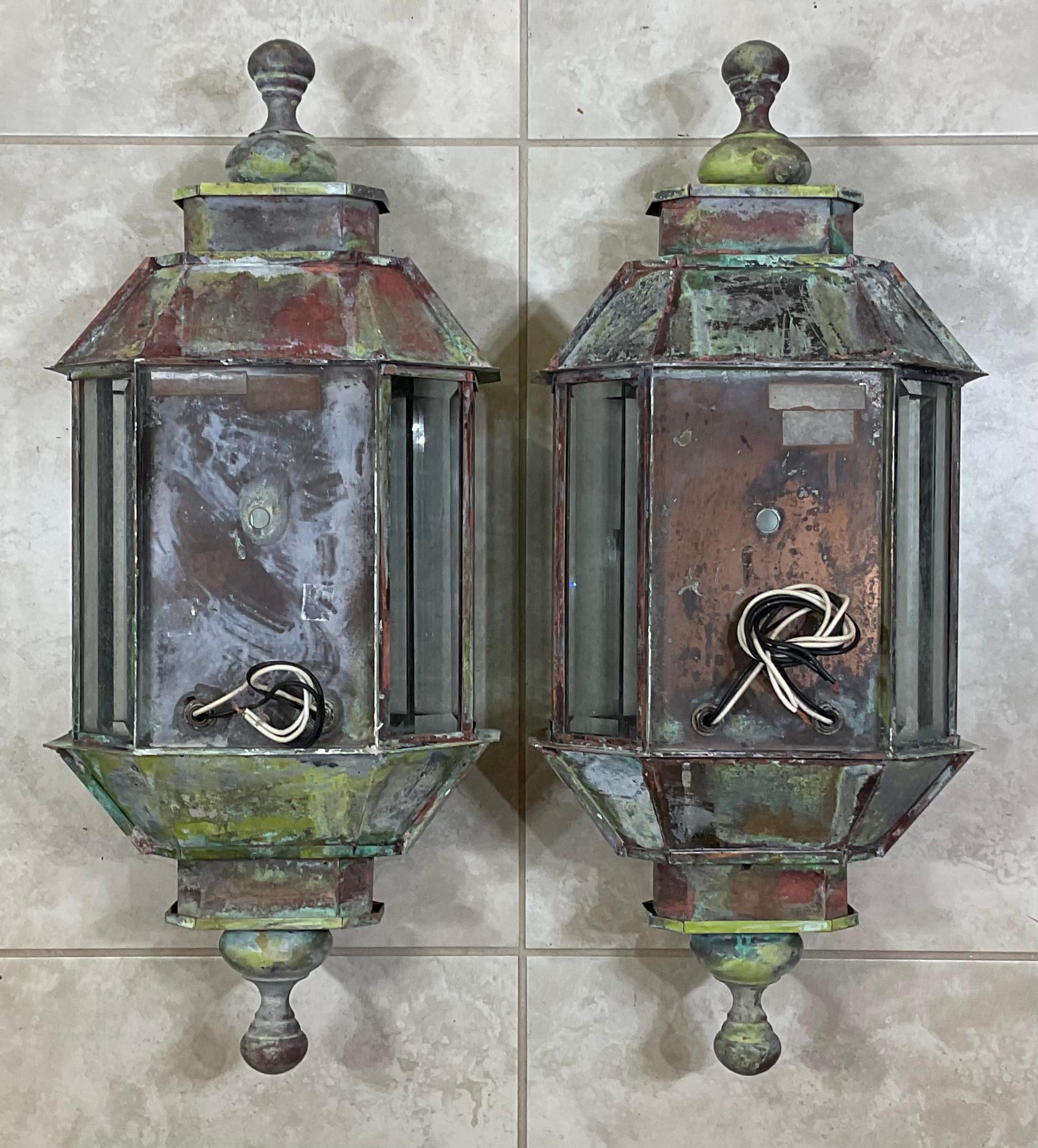 Pair of Vintage Handcrafted Wall-Mounted Copper-Brass Lantern 1
